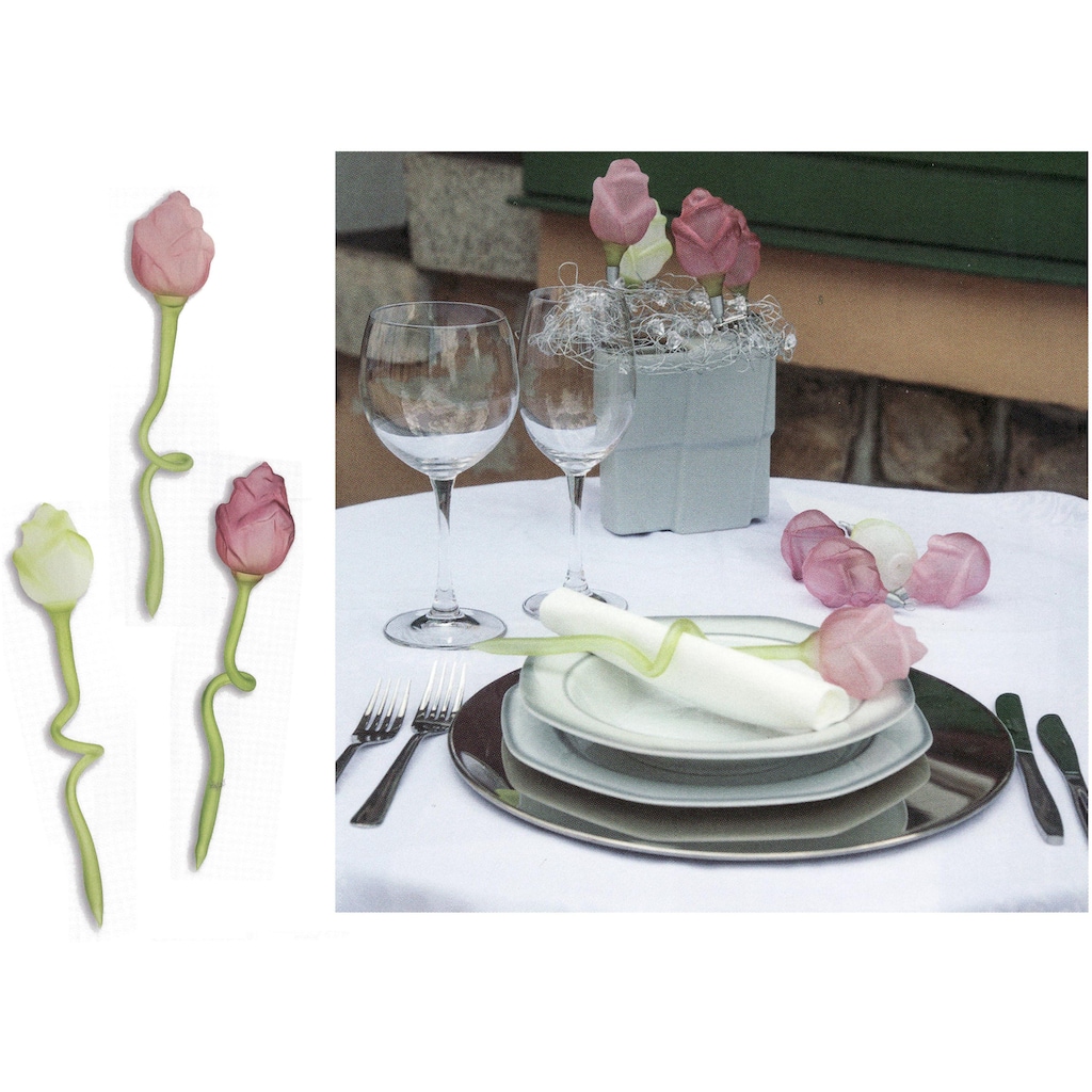 Thüringer Glasdesign Glasblume »weiße Rose«, mundgeblasene und handdekorierte Tischdeko, Serviettenring, Glas-Rose