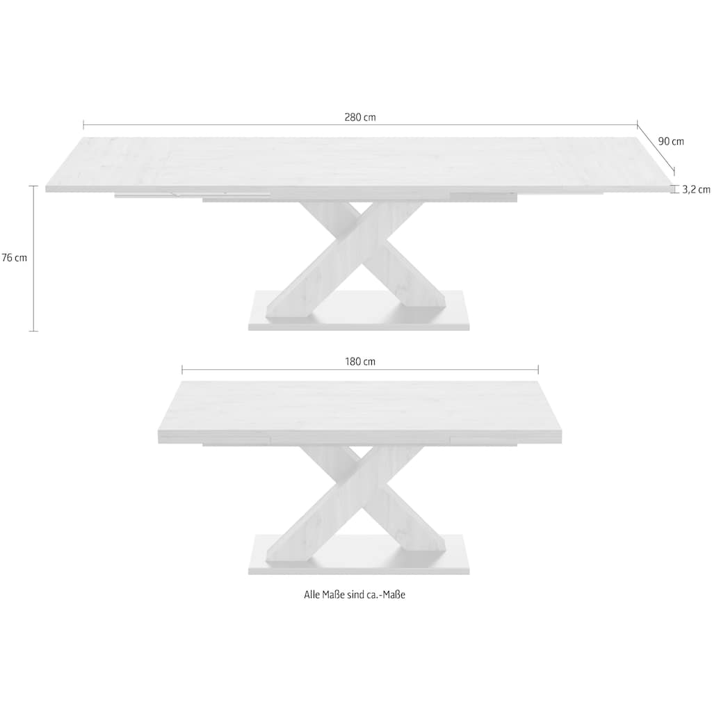 Mäusbacher Esstisch »Komfort C«, mit X-Gestell in asteichefarben und mit Auszugsfunktion, Breite 180-280 cm