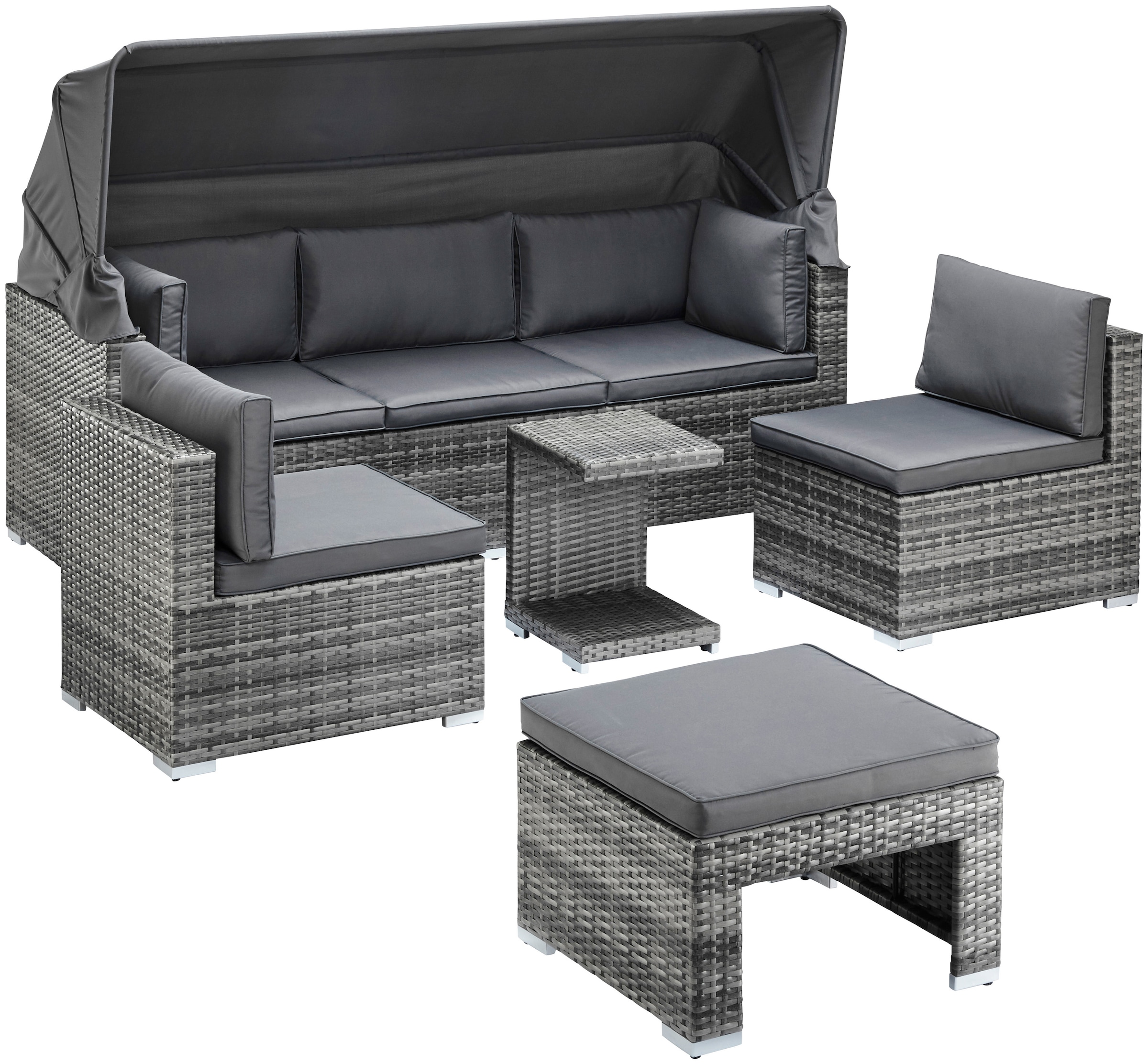 KONIFERA Gartenlounge-Set »Atlanta«, mit aufklappbarem Dach und zur Sonneninsel umbaubar