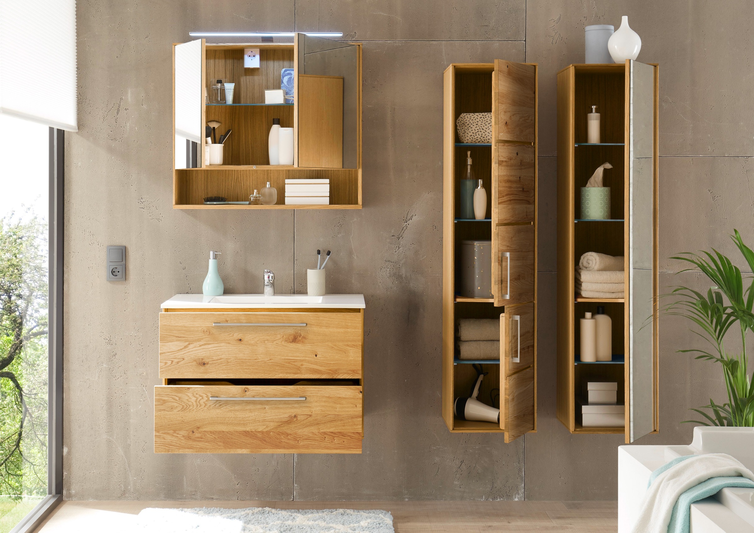 BASIC by Balculina Hängeschrank »Yukon, Badezimmerschrank BxTxH 35x150x35«, (1 St.), Breite 35 cm, Softlclose, Spiegeltür