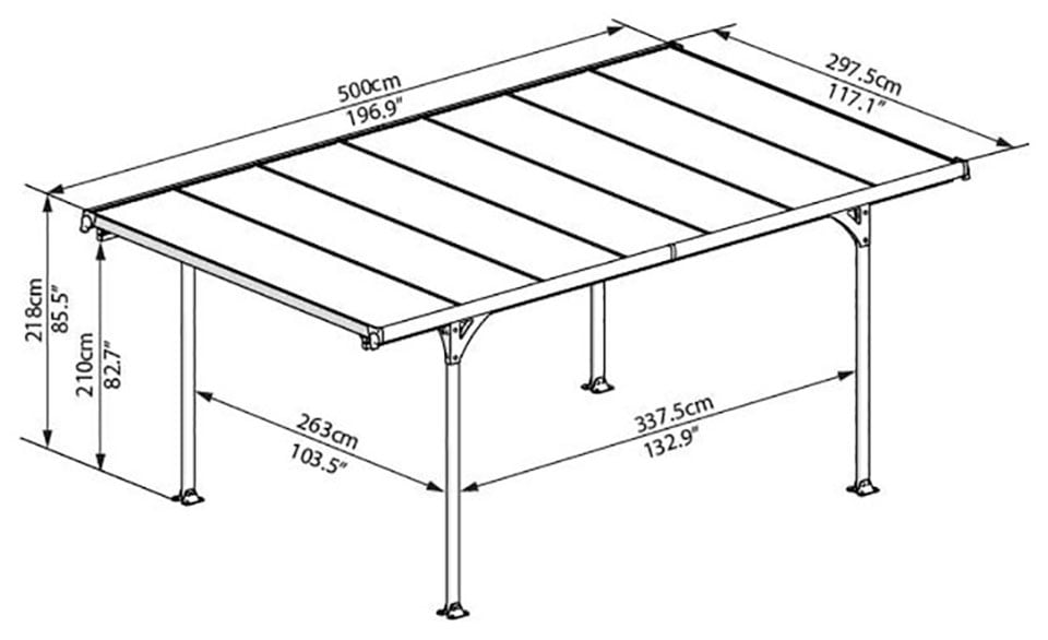 Palram - Canopia Einzelcarport »Verona«, Aluminium, 263 cm, Anthrazit, 6mm starke Polycarbonat-Stegplatten