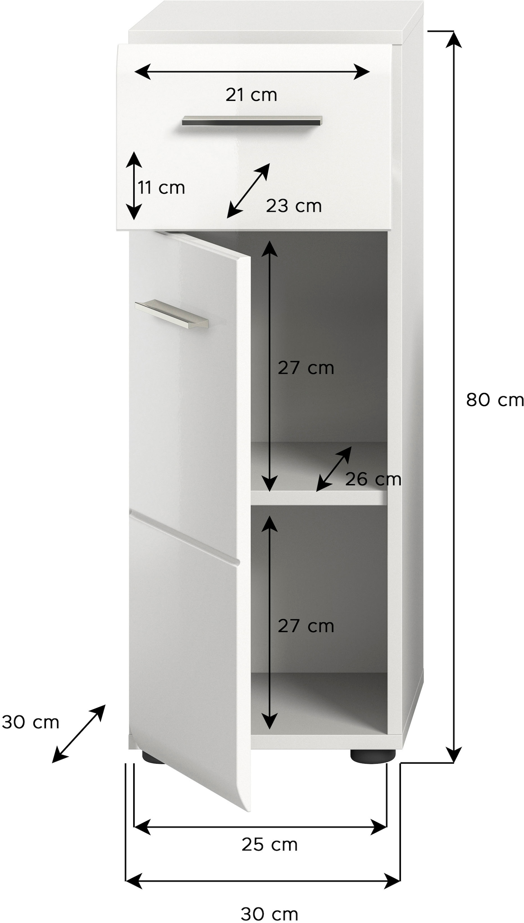 INOSIGN Unterschrank »FLORENZ, TOPSELLER!, Höhe 80 cm, 1 Tür, 1 Schubkasten«, Türanschlag wechselbar, hochwertige MDF Front, Badschrank, Bad