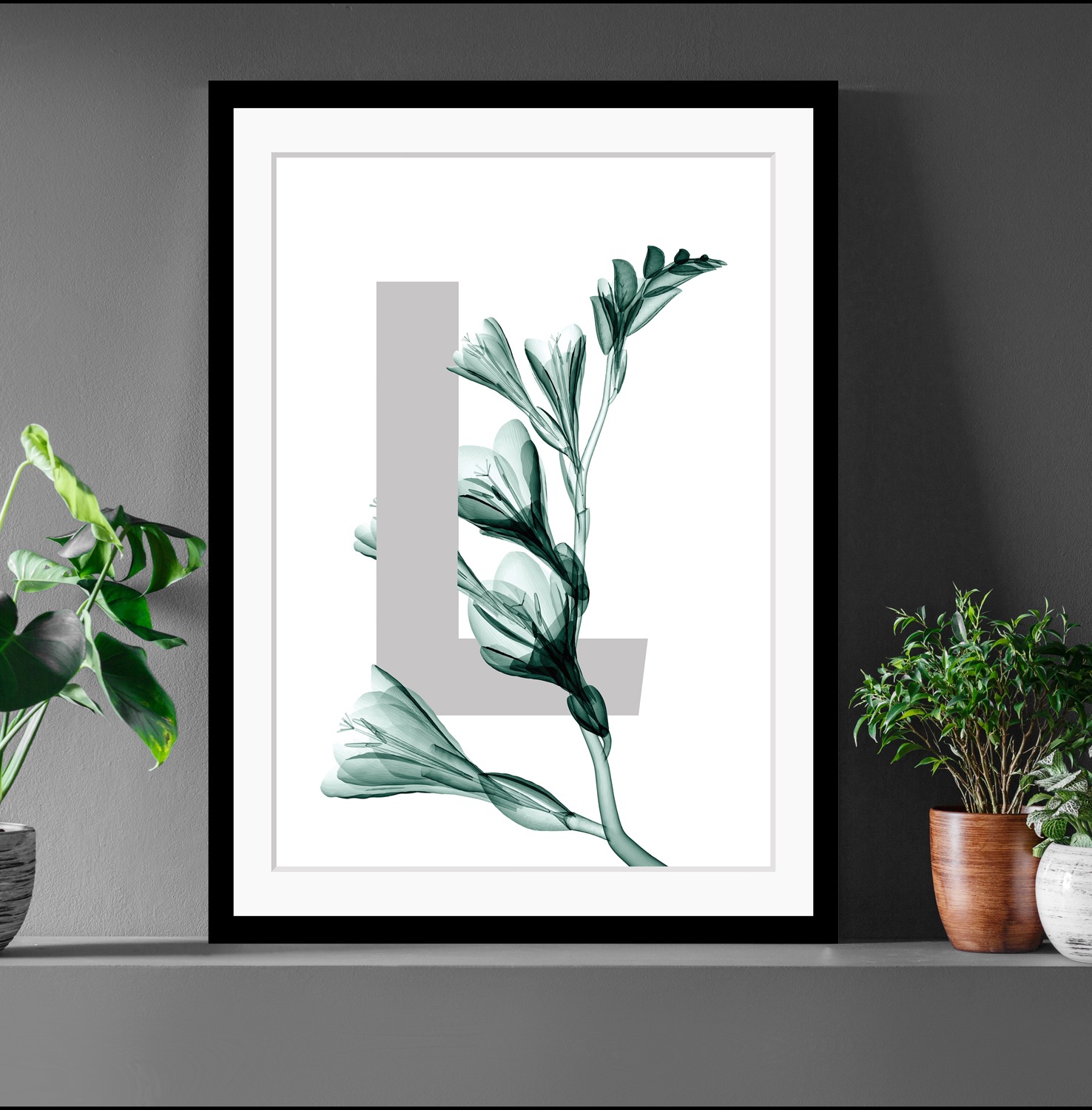 queence Bild »L-Flower«, Buchstaben, Blätter, gerahmt, Blume