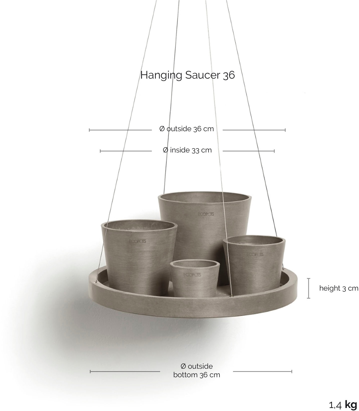 ECOPOTS Topfuntersetzer »hängend 36 Taupe« für innen und außen: frostsicher, bruchsicher und lichtbeständig