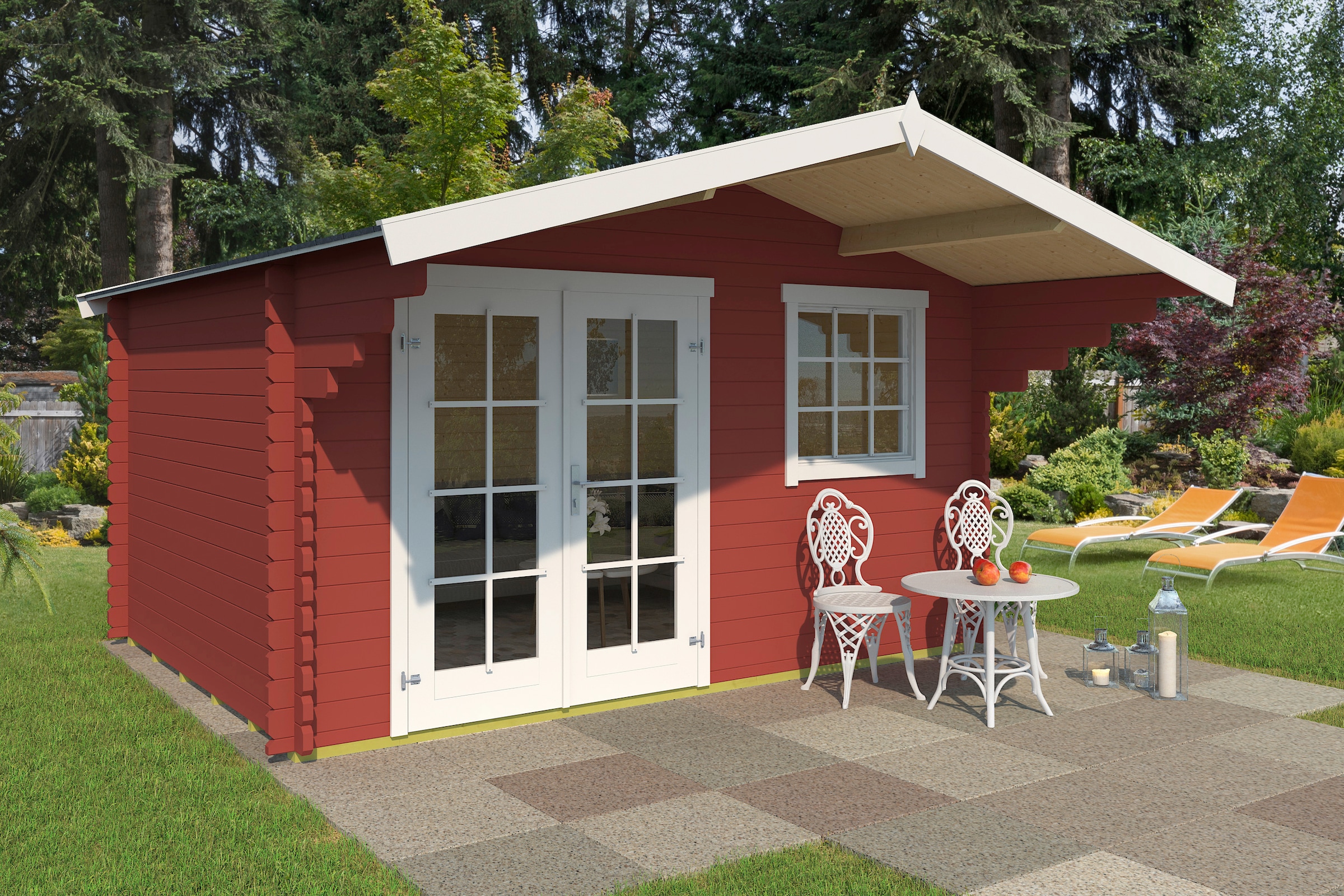LASITA MAJA Gartenhaus »Orlando 34«, Blochbohlenhaus 34mm, Fundamentmass 3800x2800, Schwedenrot