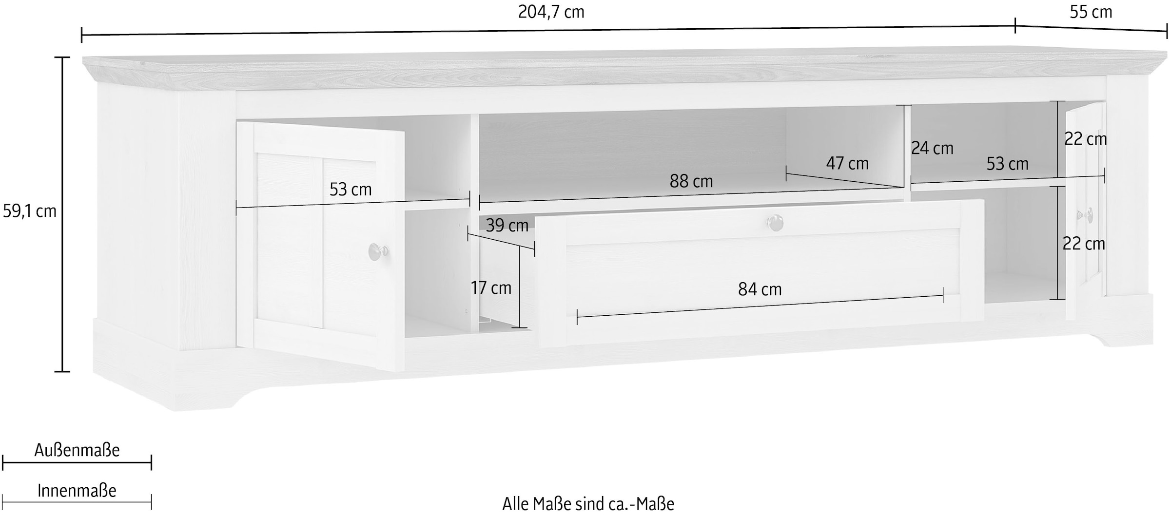 »Iloppa«, FORTE TV-Board ca. 204 cm bestellen Breite Raten auf