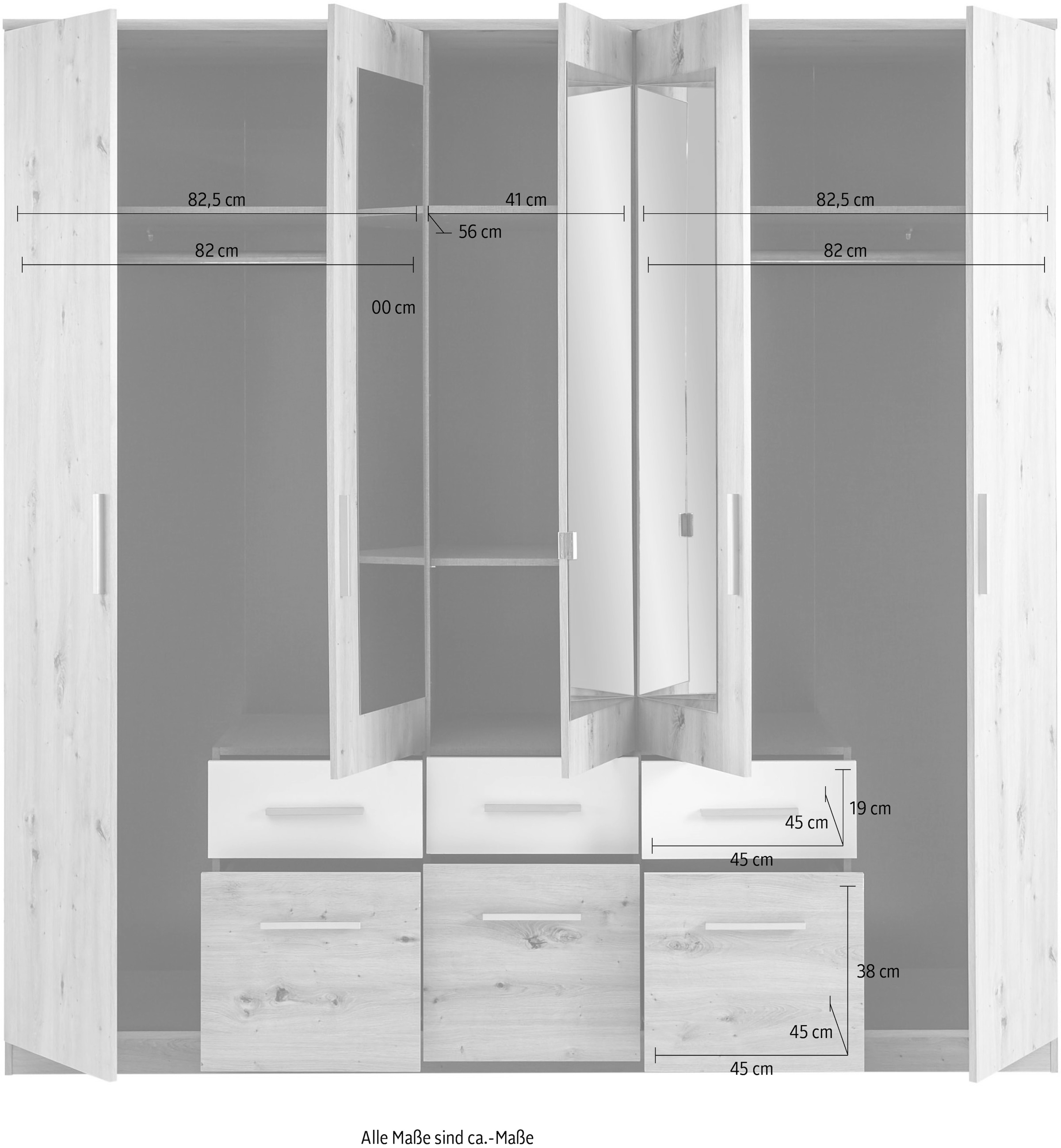 Schlafkontor Drehtürenschrank »Florida«, 212 cm breit mit Schubkästen, Kleiderschrank mit Spiegel