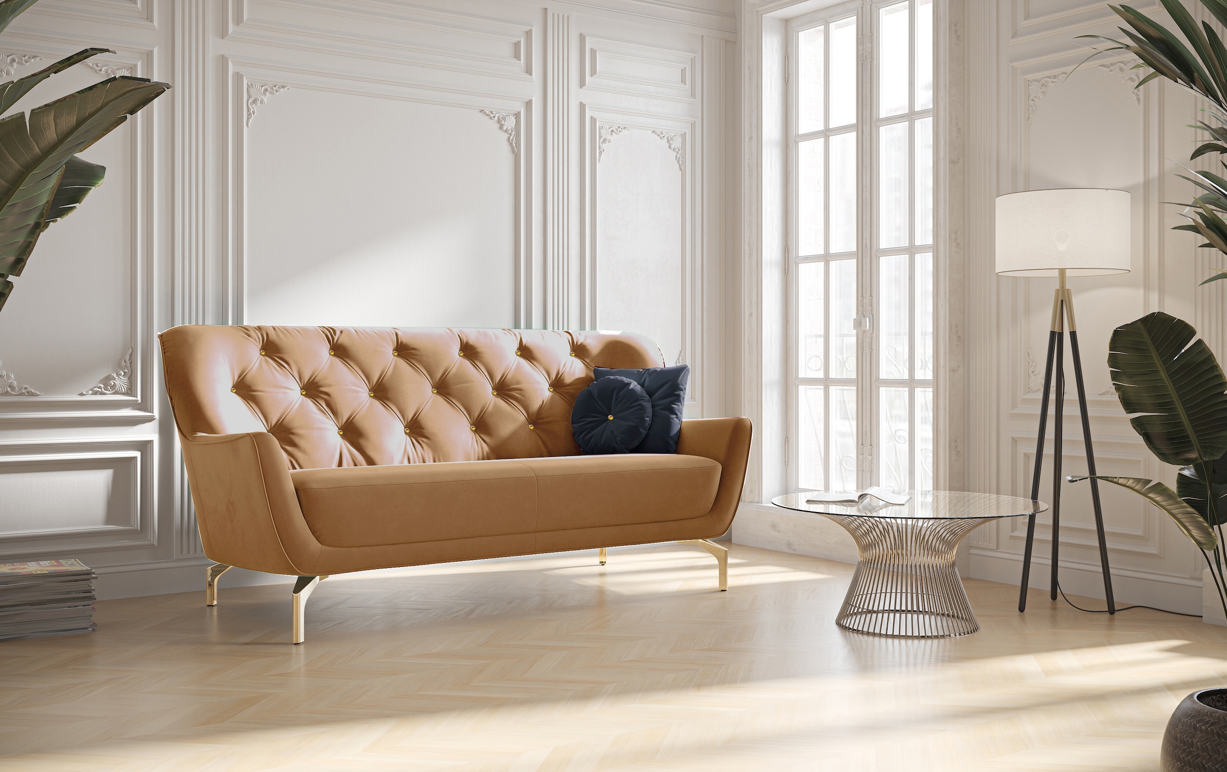 sit&more 3-Sitzer »Orient 3«, inkl. 2 Zierkissen mit Strass-Stein, goldfarbene Metallfüße