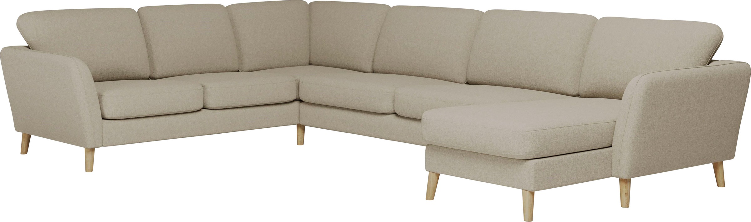 Home affaire Wohnlandschaft »MARSEILLE XXL 349cm, U-Form, Ottomane rechts/links wählbar«, Massivholzbeine Eiche, Landhausstil, Wellenunterfederung