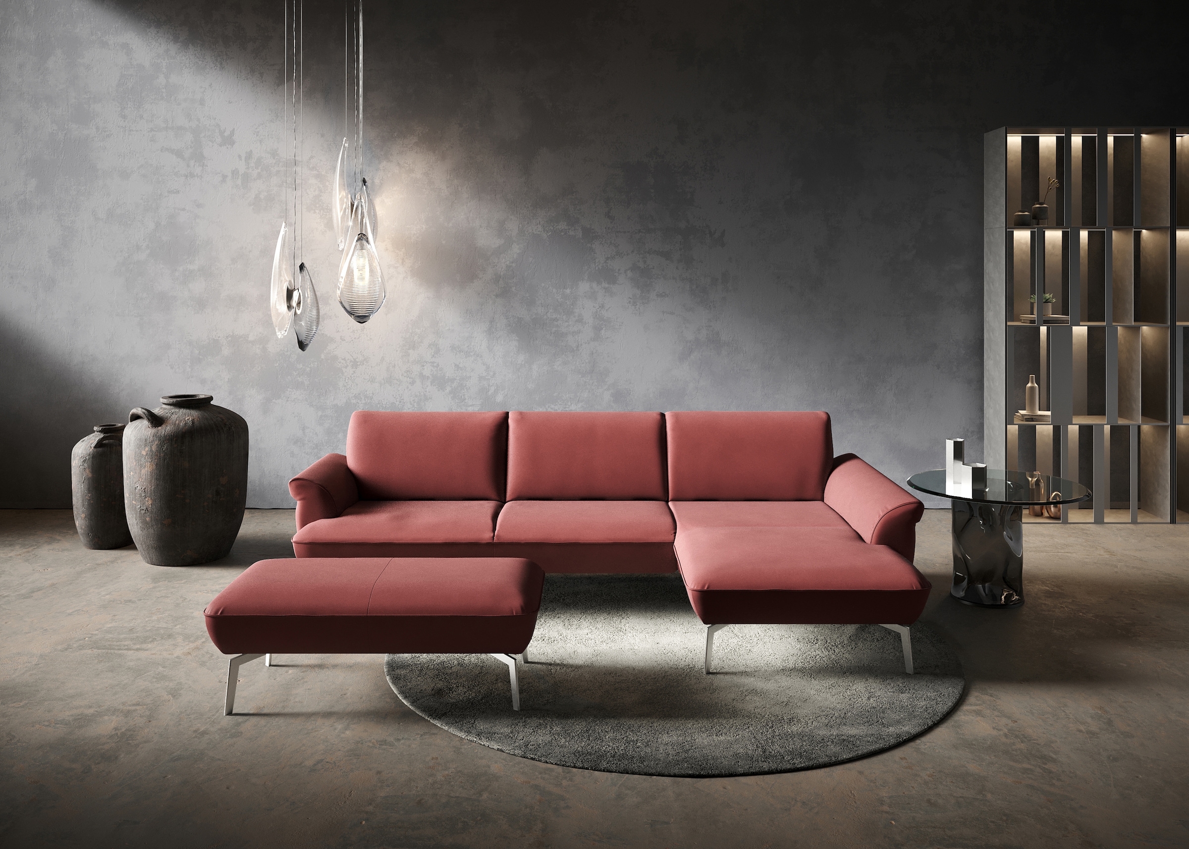 himolla Ecksofa »himolla 9900«, (mit Hocker), Recamiere rechts o. links, Füße Aluminium, mit Hocker