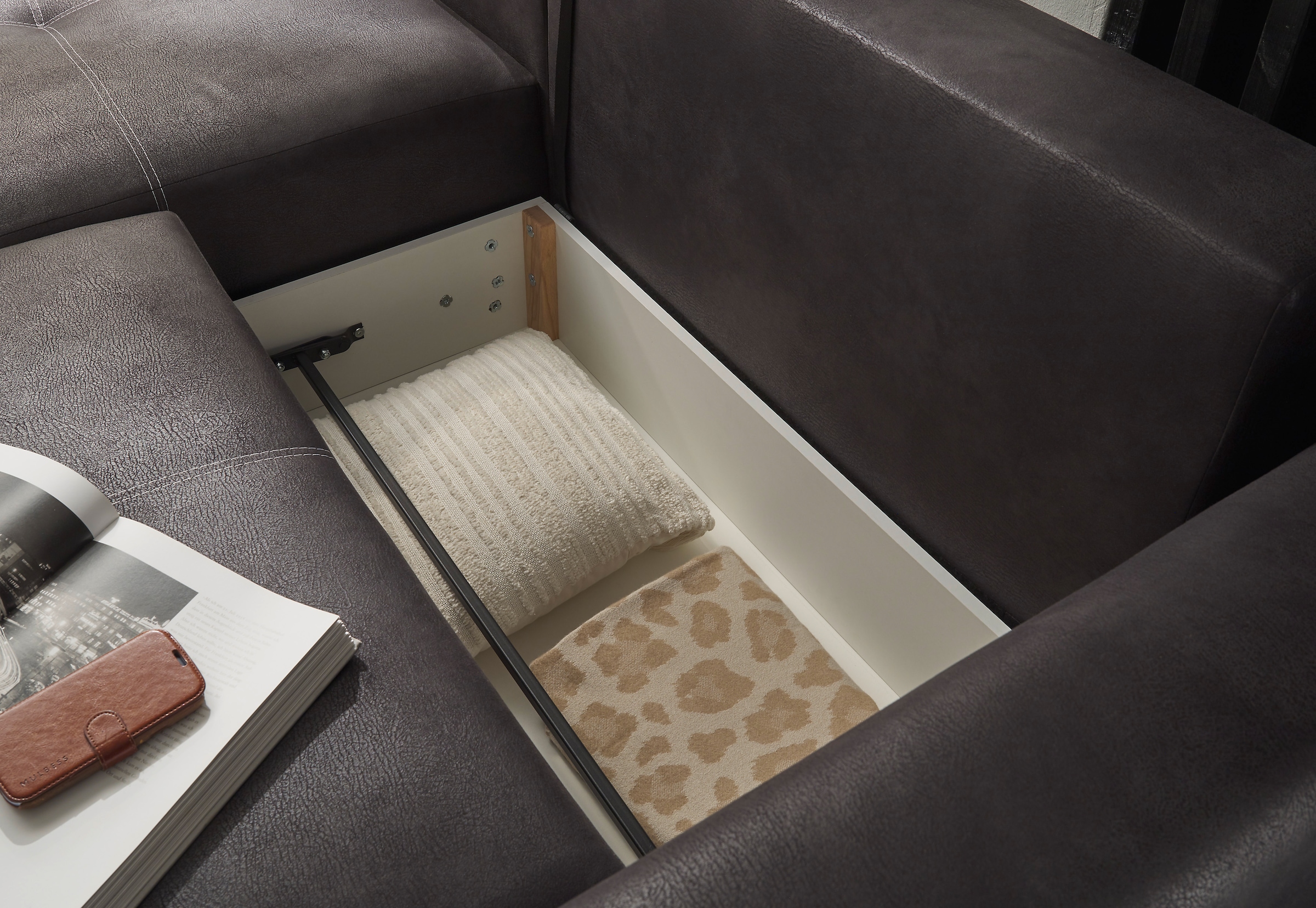 ED EXCITING DESIGN Ecksofa »Dolan L-Form« mit Bettfunktion, Bettkasten & 2 Zierkissen