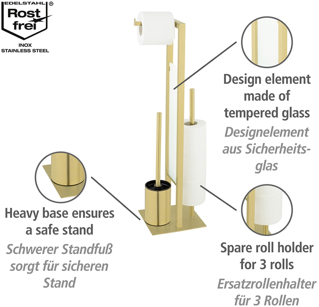 WENKO WC-Garnitur »Modell Rivalta«, aus Edelstahl-Glas-Polypropylen, integrierter Toilettenpapierhalter und WC-Bürstenhalter