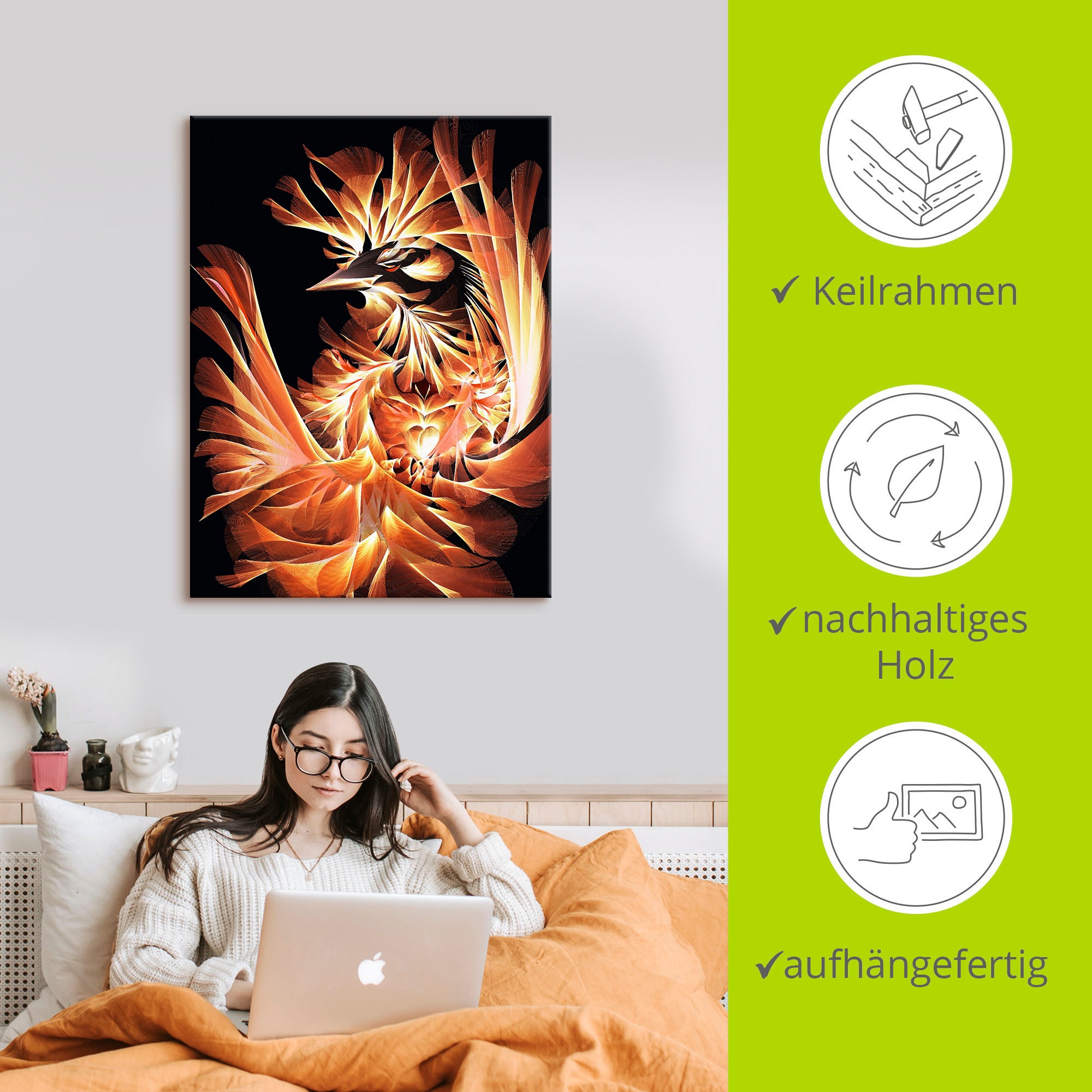 Artland Leinwandbild »Geburt des Feuervogels«, Animal Fantasy, (1 St.), auf Keilrahmen gespannt