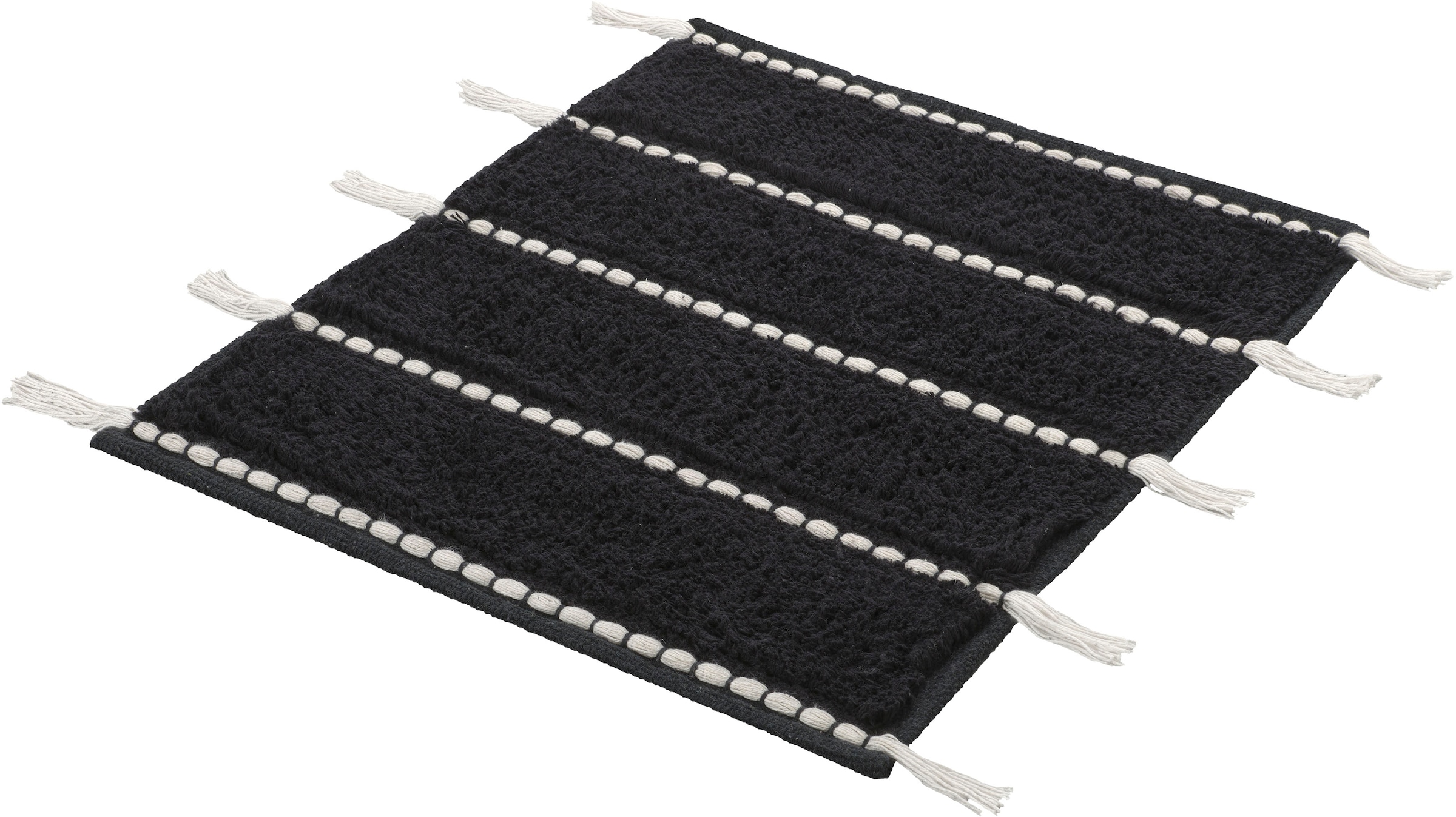Kleine Wolke Badematte »Travis«, rutschhemmend beschichtet, fußbodenheizungsgeeignet, Badteppich, gestreift mit Quasten, reine Baumwolle, waschbar