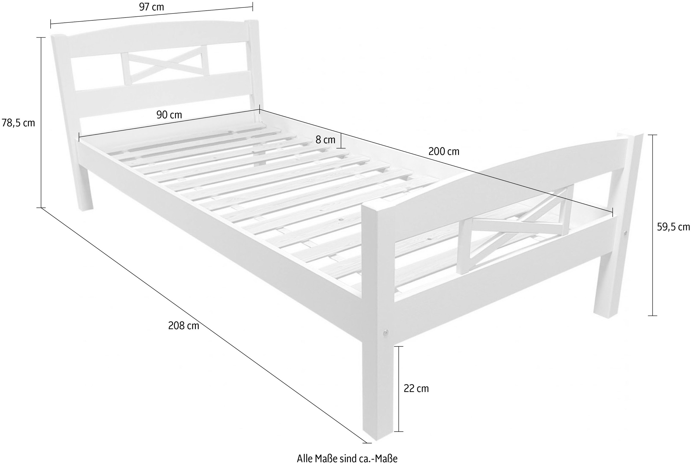 Home affaire Bett »Wilma, Kieferbett n 2 Größen, Top Qualität, 90x200cm und 180x200 cm«, (FSC® zertifiziertes Massivholz), Landhausstil im Skandi-Design in massiver Qualität
