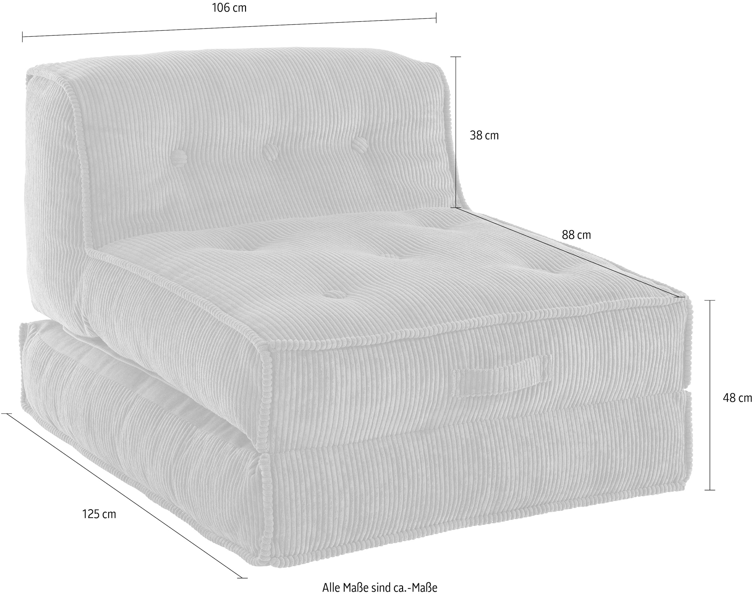 Rechnung Schlaffunktion, auf aus »Pia«, kaufen INOSIGN Loungesessel mit Cord, Pouf-Funktion. Sessel in 2 Größen,