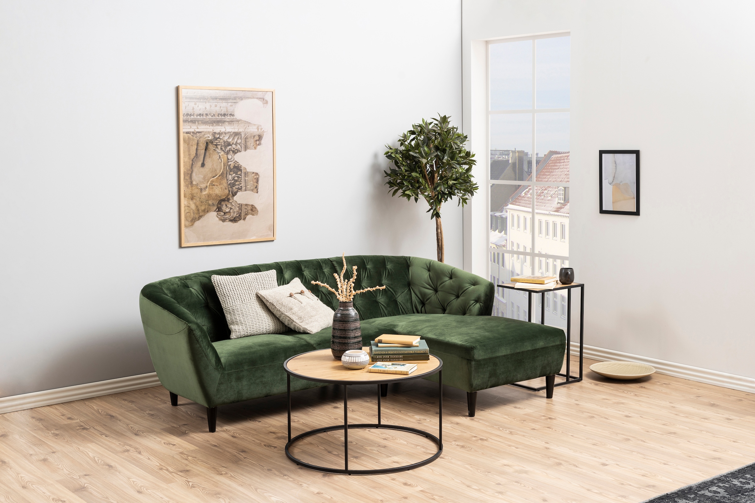 ACTONA GROUP Beistelltisch »Seaford, Rechteckig, Scandi Design, matte Wildeichenoptik, Modern«, Wohnzimmertisch, kleiner Tisch, matte schwarze Metallbeine, H: 63 cm