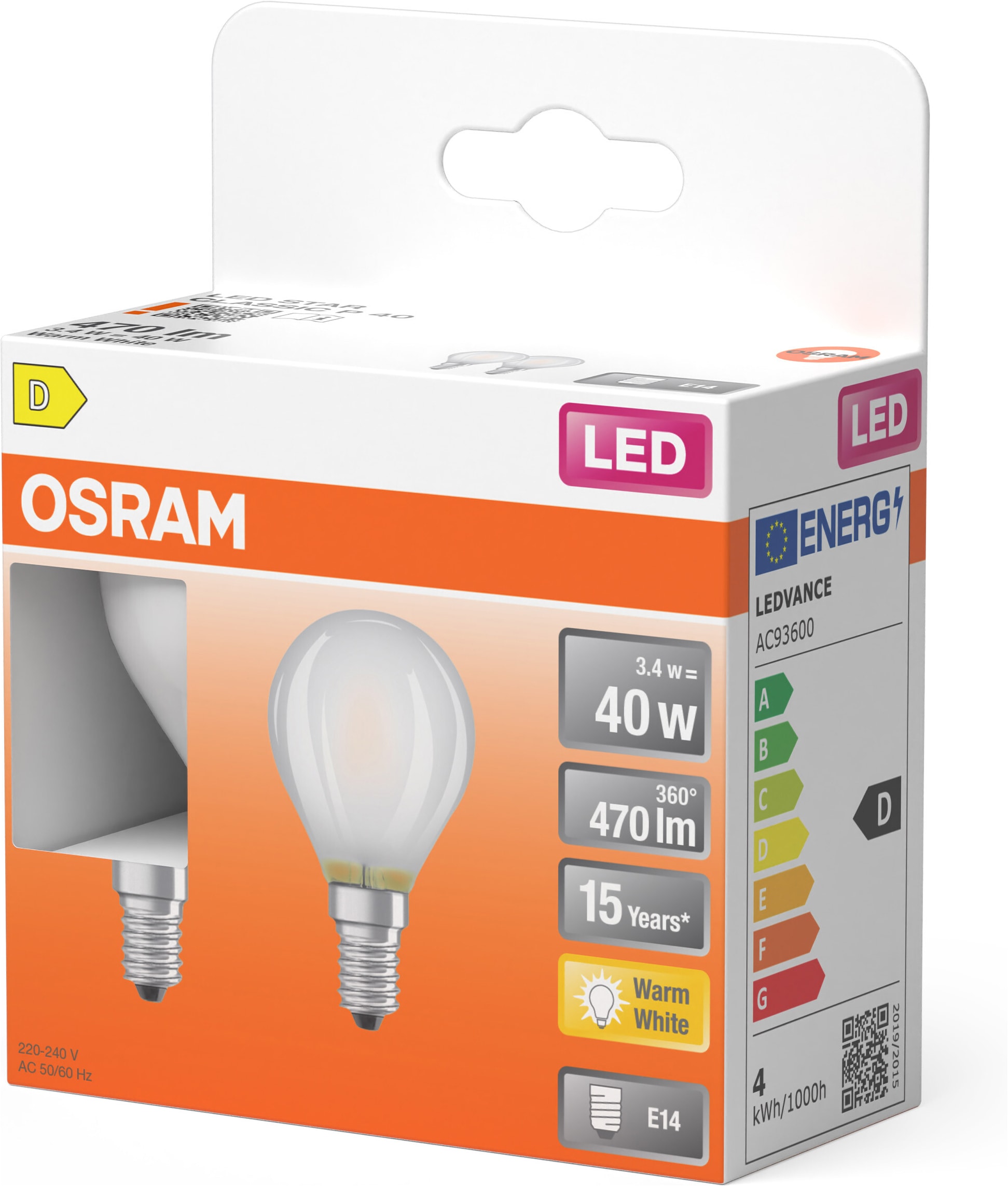 Osram LED-Leuchtmittel »LED-Lampe Star Miniballform P« E14 2 Stk. Warmweiß