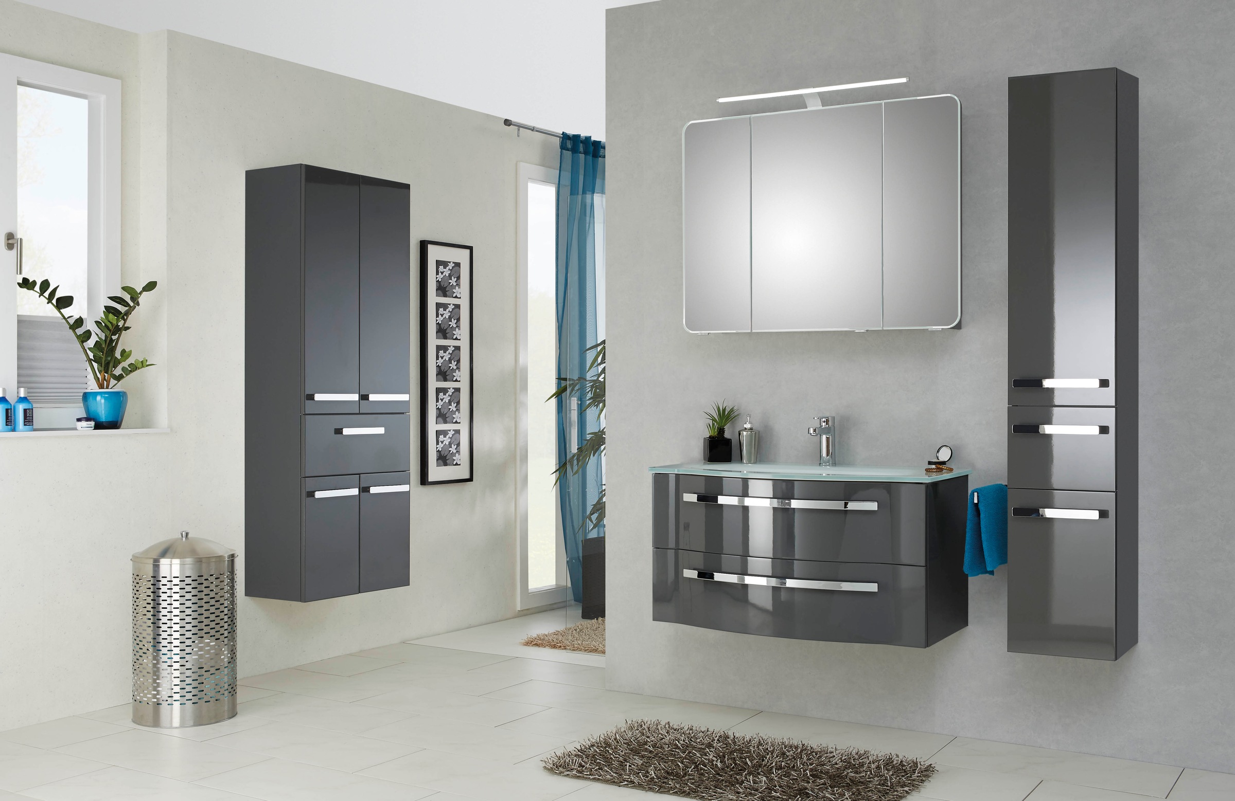 Saphir Badmöbel-Set »Serie 4005, vormontiert, Glaswaschbecken, Spiegelschra günstig online kaufen