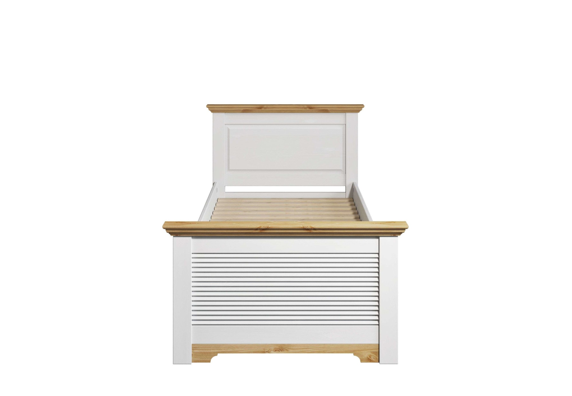 Home affaire Bett »Rauna, Landhausstil, edles Design mit Lamellen und Kassetten, 2 Farben«, (Breite/Belastbarkeit 180cm=220 KG, 90cm=120KG), FSC® zertifiziertes Kieferholz, massive Qualität mit Lattenrost