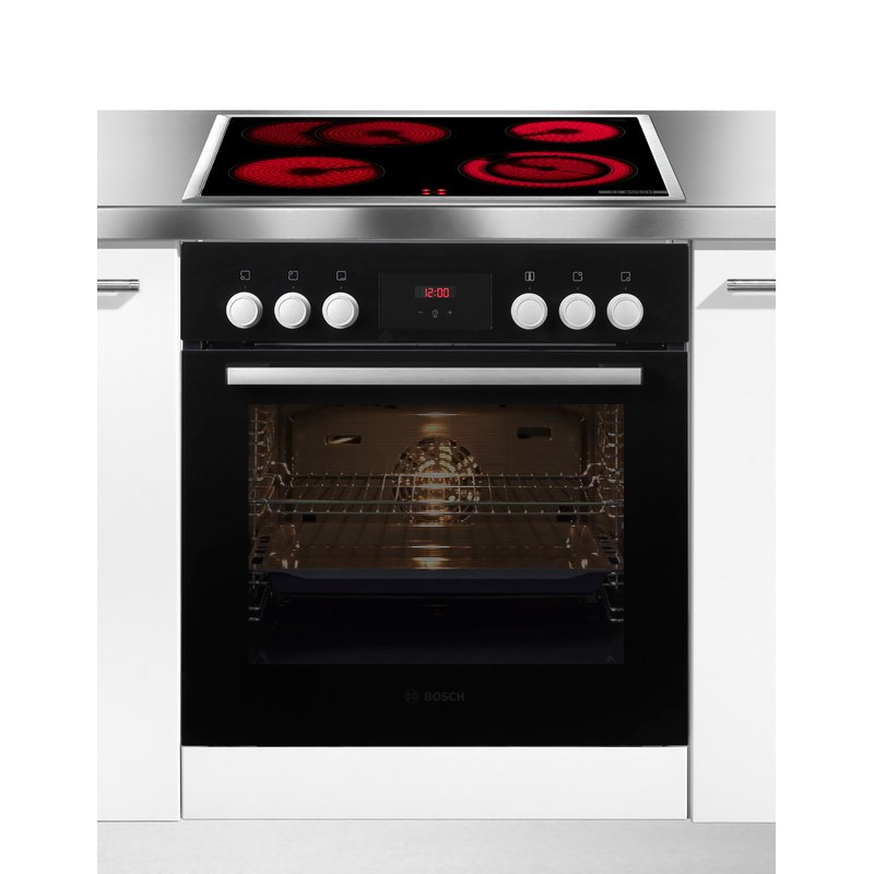 BOSCH Elektro-Herd-Set »HND211VB1« mit Teleskopauszug nachrüstbar 3D Heißluft Schwarz Elektronik-Uhr