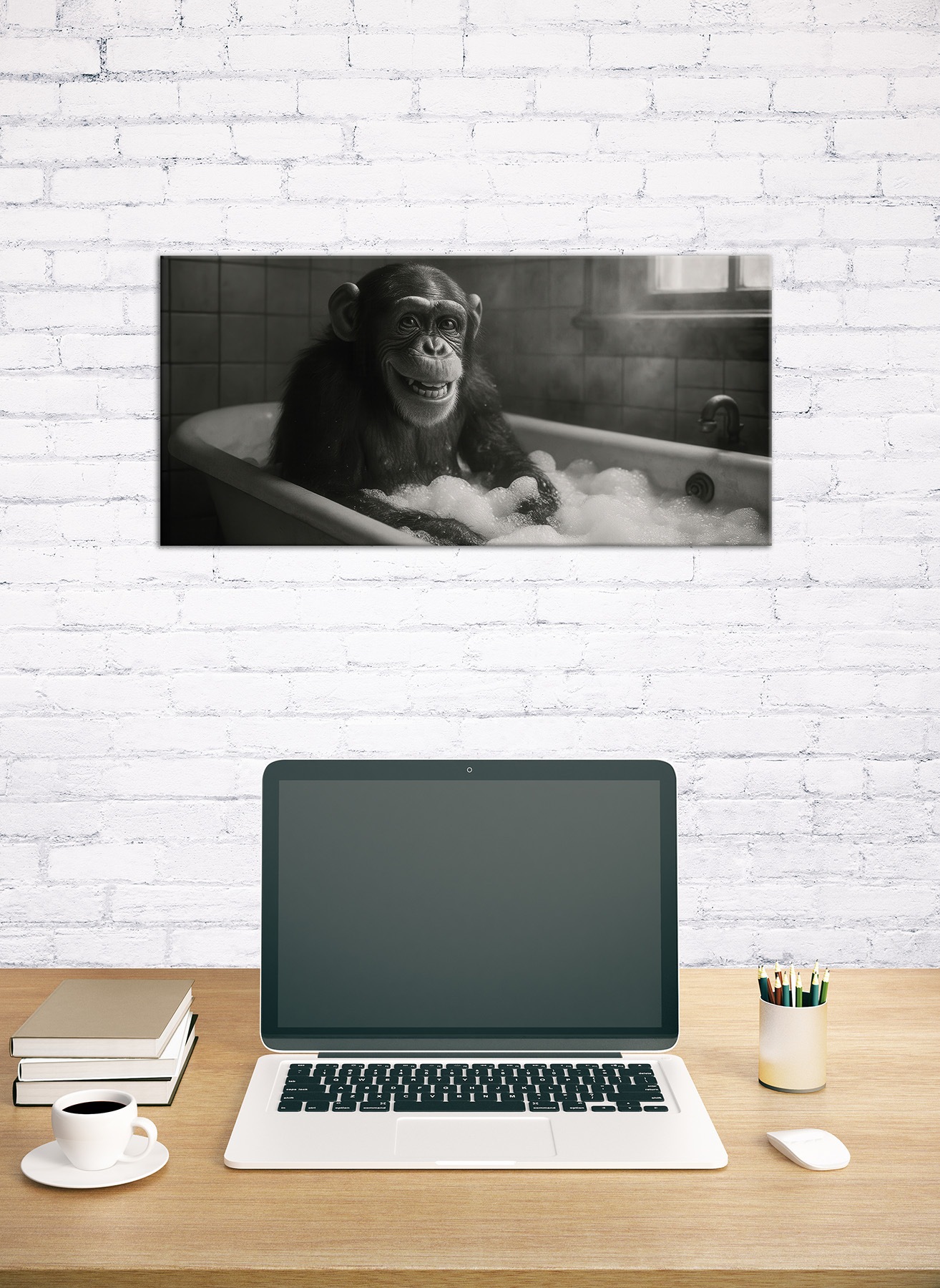 Bönninghoff Bild »SCHIMPANSE IM BAD 33x70 cm – Leinwandbild Keilrahmen Deko modern«