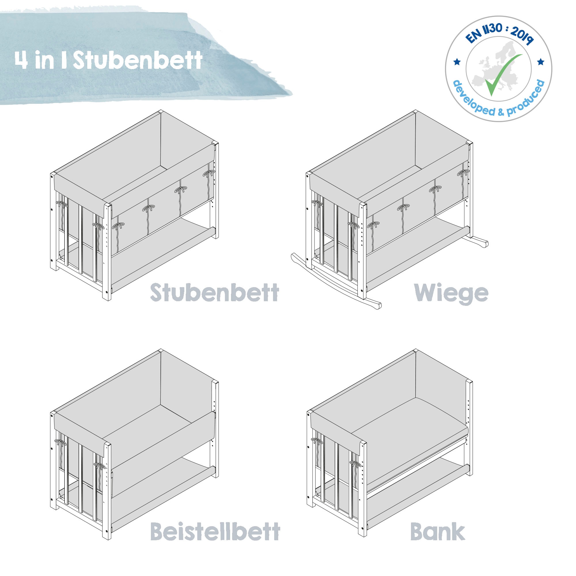 roba® Stubenbett »4 in 1, Sternenzauber, taupe«, zu Wiege, Elternbett oder Bank umbaubar