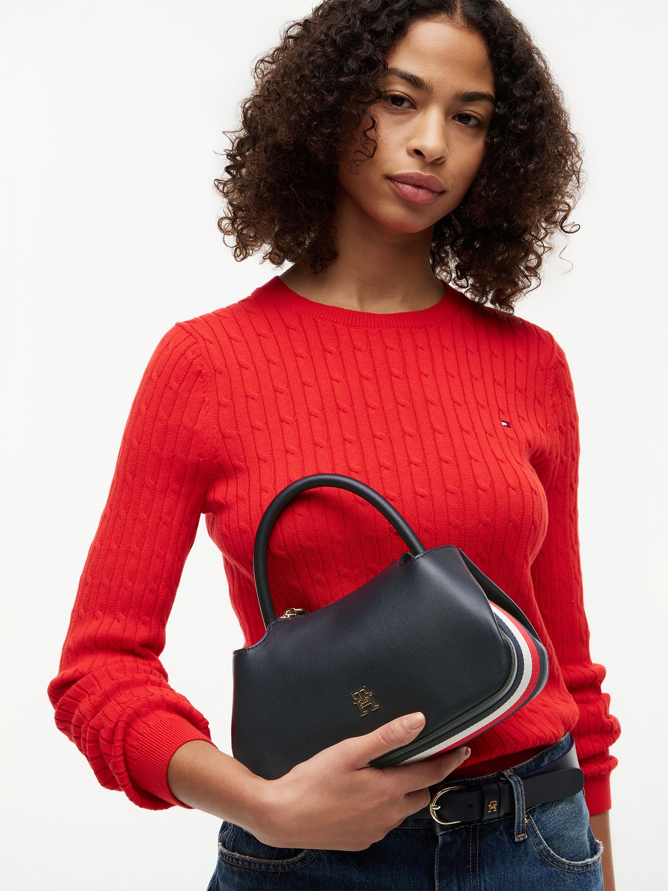 Tommy Hilfiger Henkeltasche »TH LOGOTAPE MINI SATCHEL« Damen Handtasche, Umhängetasche mit goldfarbenen Details