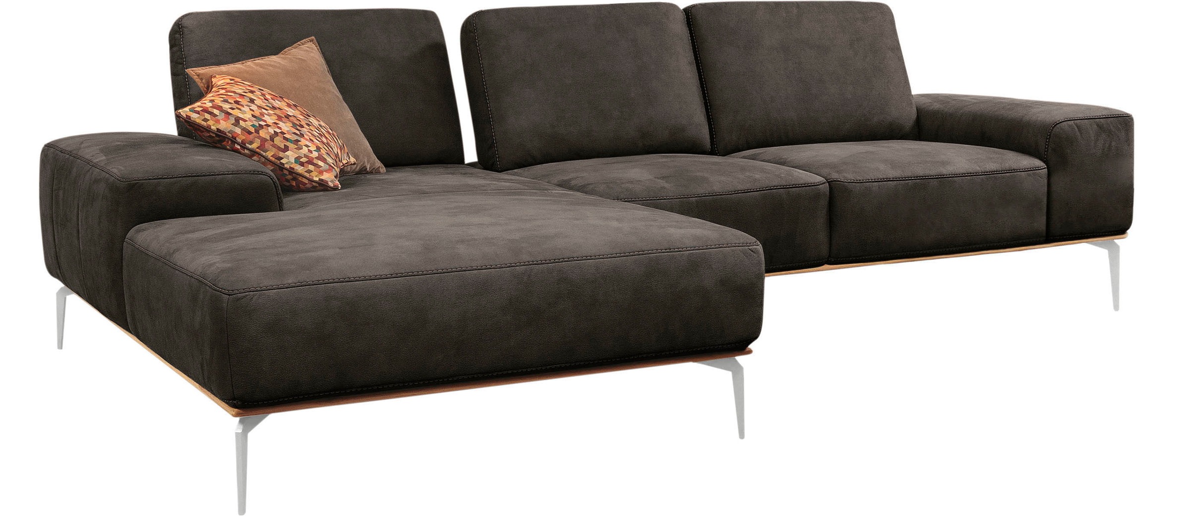 W.SCHILLIG Ecksofa »run, Designsofa mit tollem Sitzkomfort, L-Form«, mit elegantem Holzsockel, Füße in Chrom glänzend, Breite 279 cm