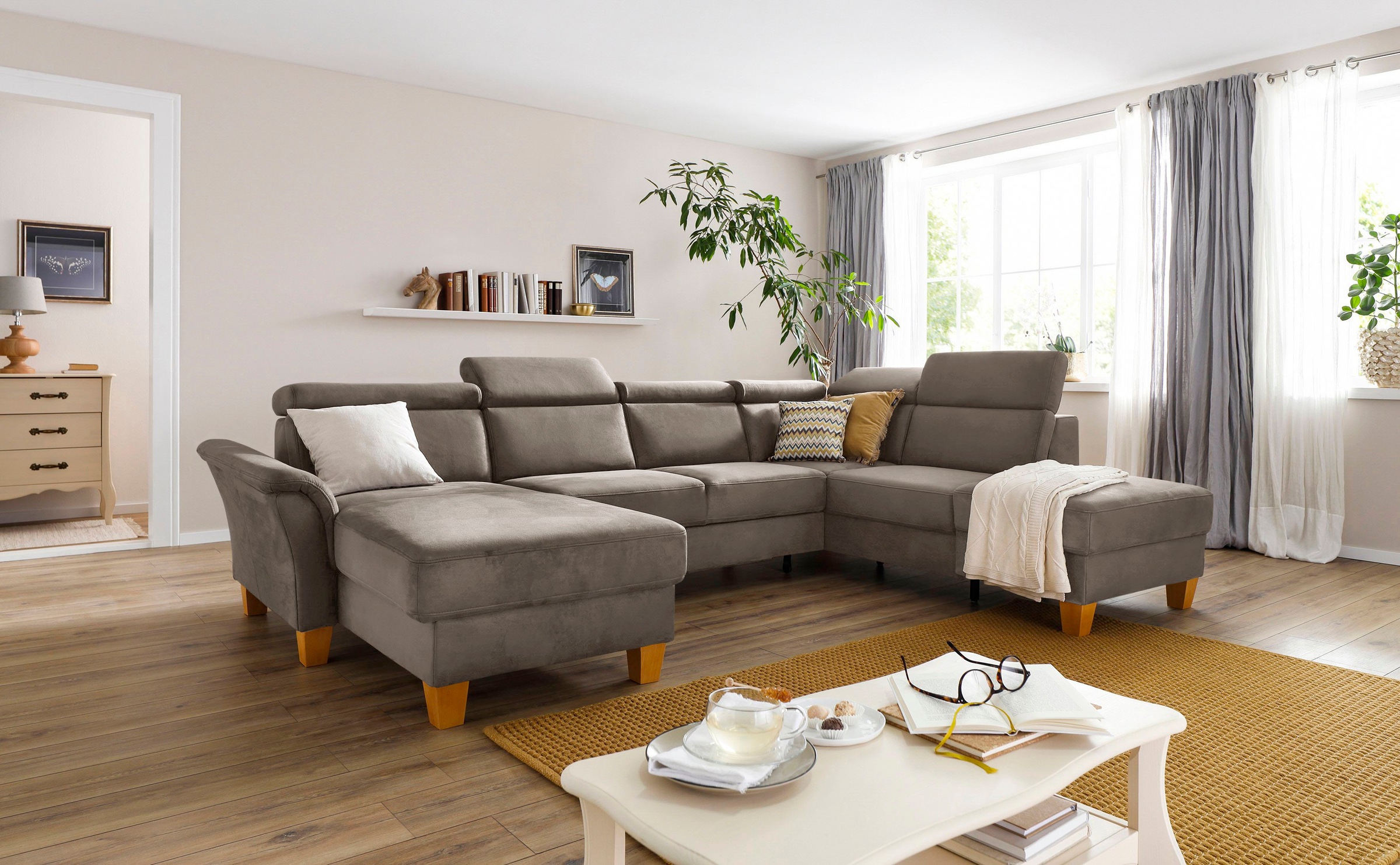 Home affaire Wohnlandschaft »Conville U-Form« Kopfteilverstellung wahlweise günstig online kaufen