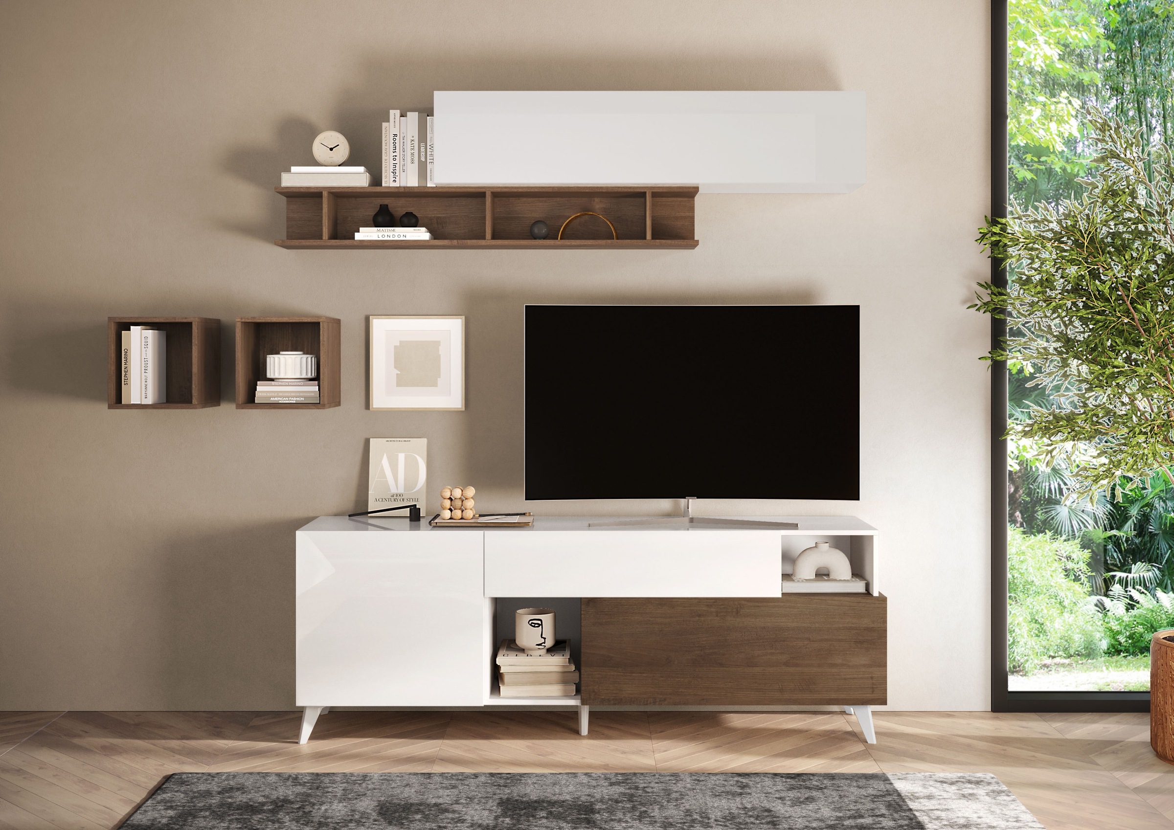 INOSIGN Lowboard »Monaco in Breite 181 cm, TV-Schrank mit Tür, Klappe und Schubkasten«, Mediaboard – sanftes Schließen, edles Design, Platz für alles