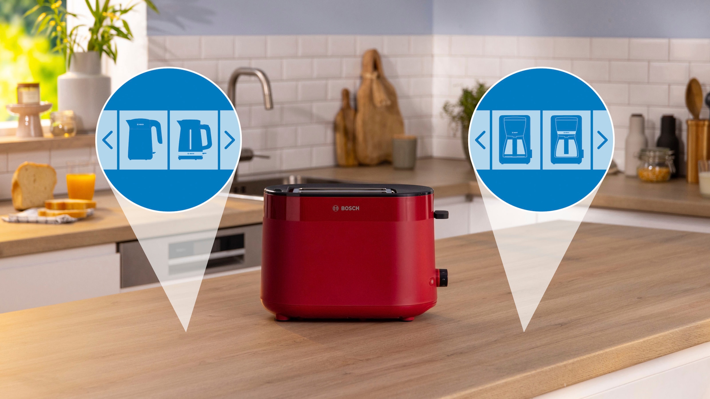 BOSCH Toaster »MyMoment TAT2M124«, 2 Schlitze, für 2 Scheiben, 950 W, integrierter Brötchenaufsatz, Auftaufunktion, Brotzentrierung, AutoOff