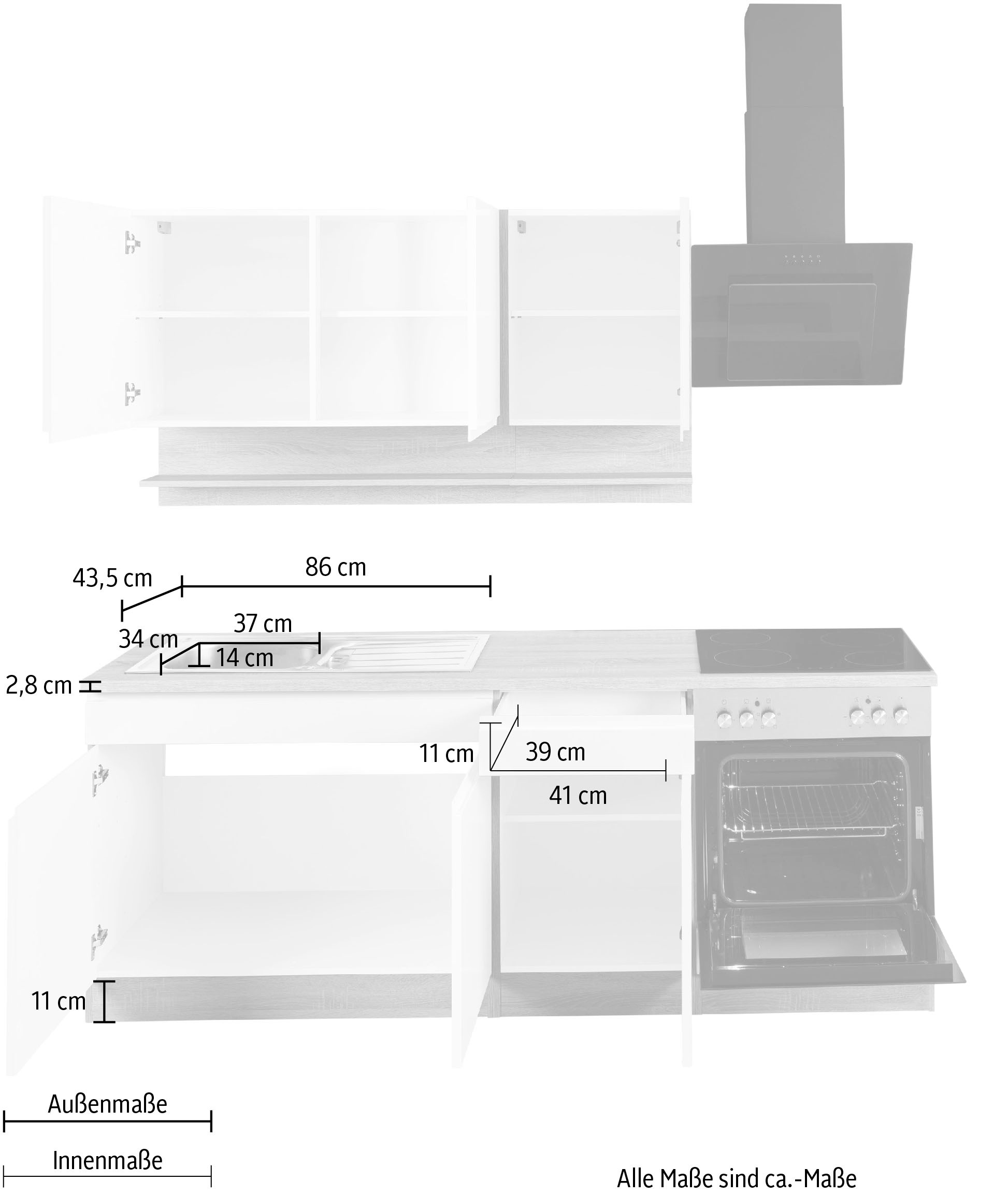 HELD MÖBEL Küche »Virginia«, kaufen ohne oder Rechnung Breite auf mit cm, 210 E-Geräte