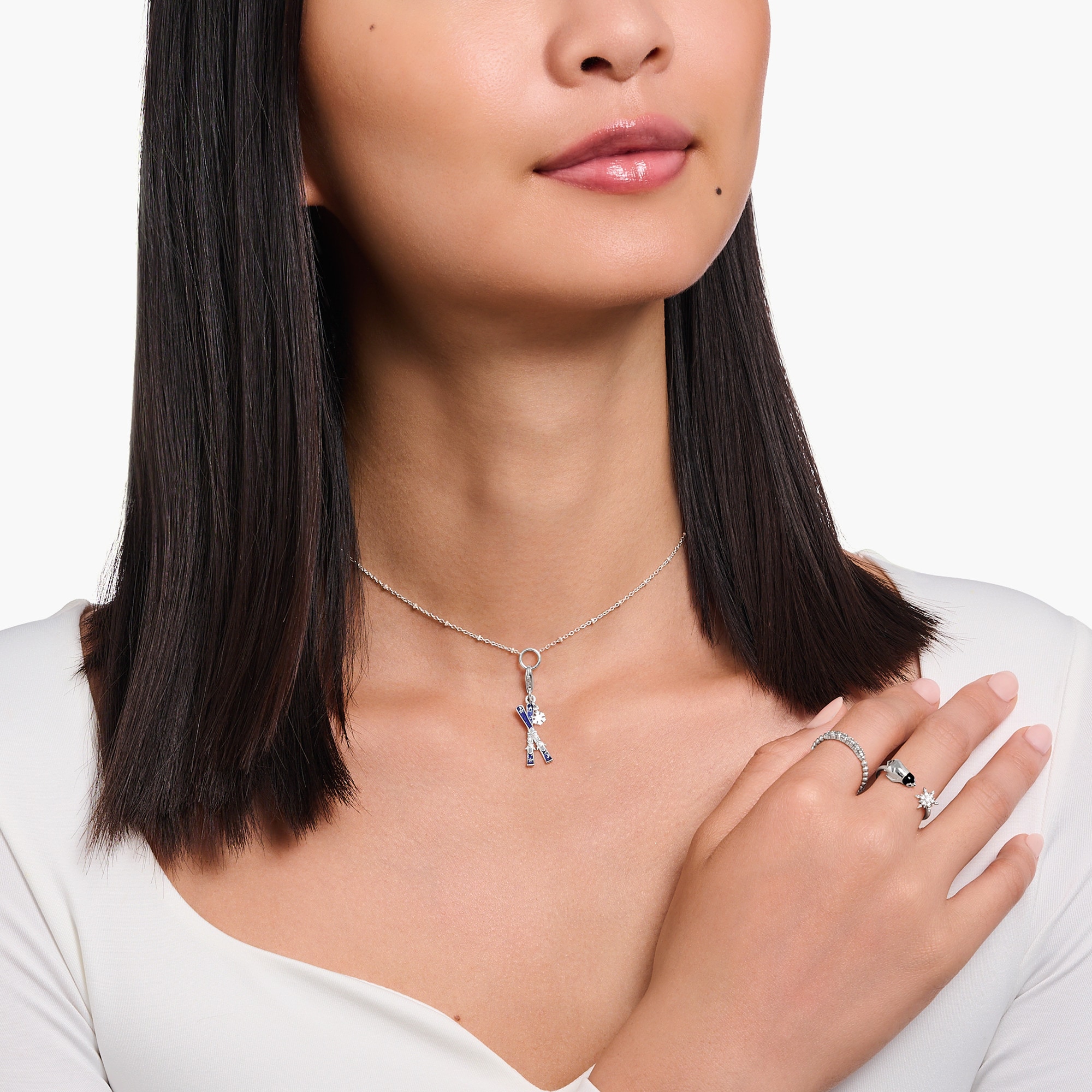 THOMAS SABO Charm-Einhänger »Skier mit Schneeflocken« mit Zirkonia (synth.)