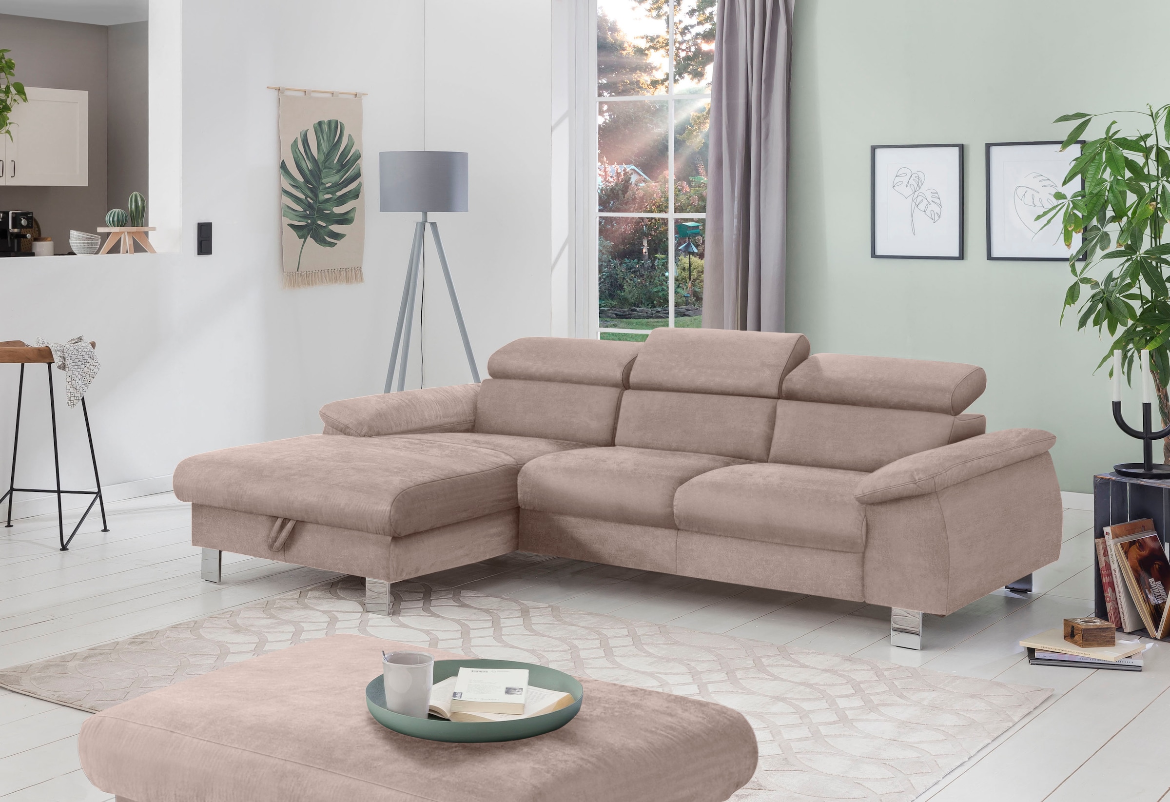 COTTA Ecksofa »Komaris L-Form, B: 244 cm« mit Kopfteilverstellung, optional Bettfunktion, Bettkasten & Licht