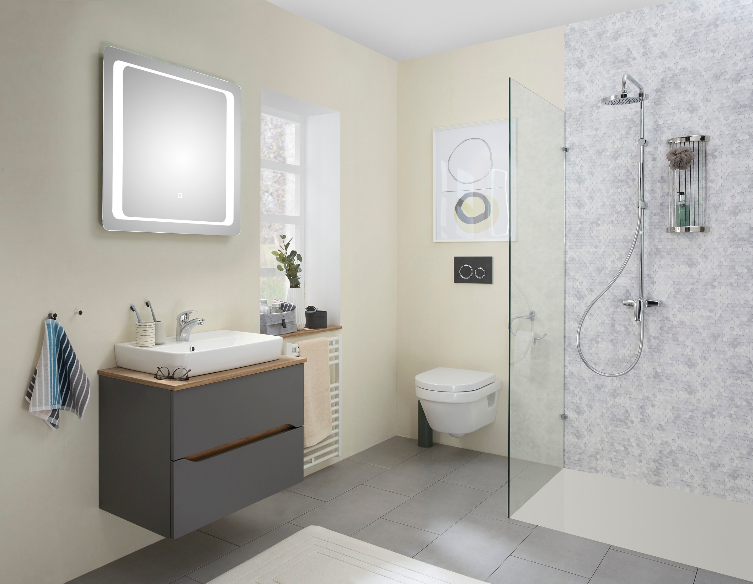 Saphir Badmöbel-Set »Quickset 2-teilig, Keramik-Aufsatzbecken mit LED-Spieg günstig online kaufen