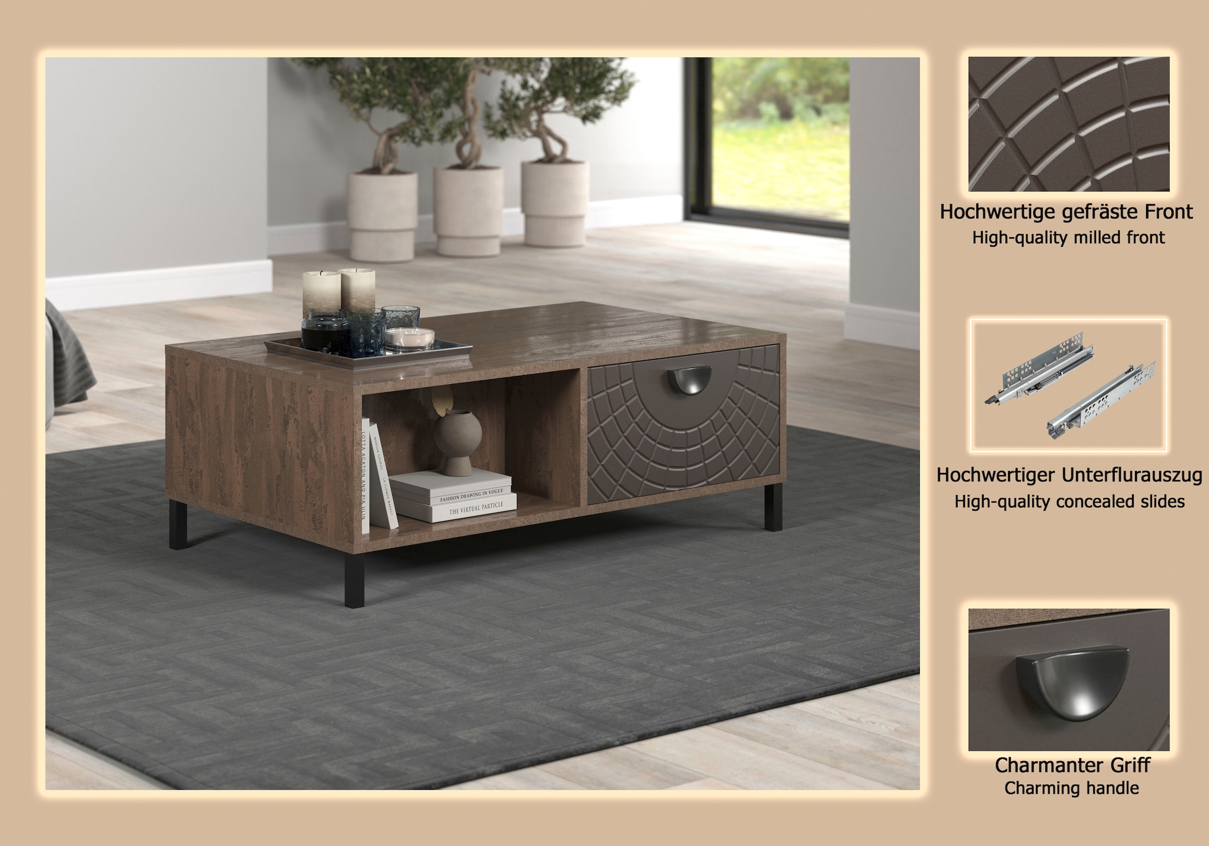 INOSIGN Couchtisch »Fusion« 1 Stk. tlg. Couchtisch mit 2 Schubladen & 2 offenen Fächern - (B/T/H) 110/60/37 cm