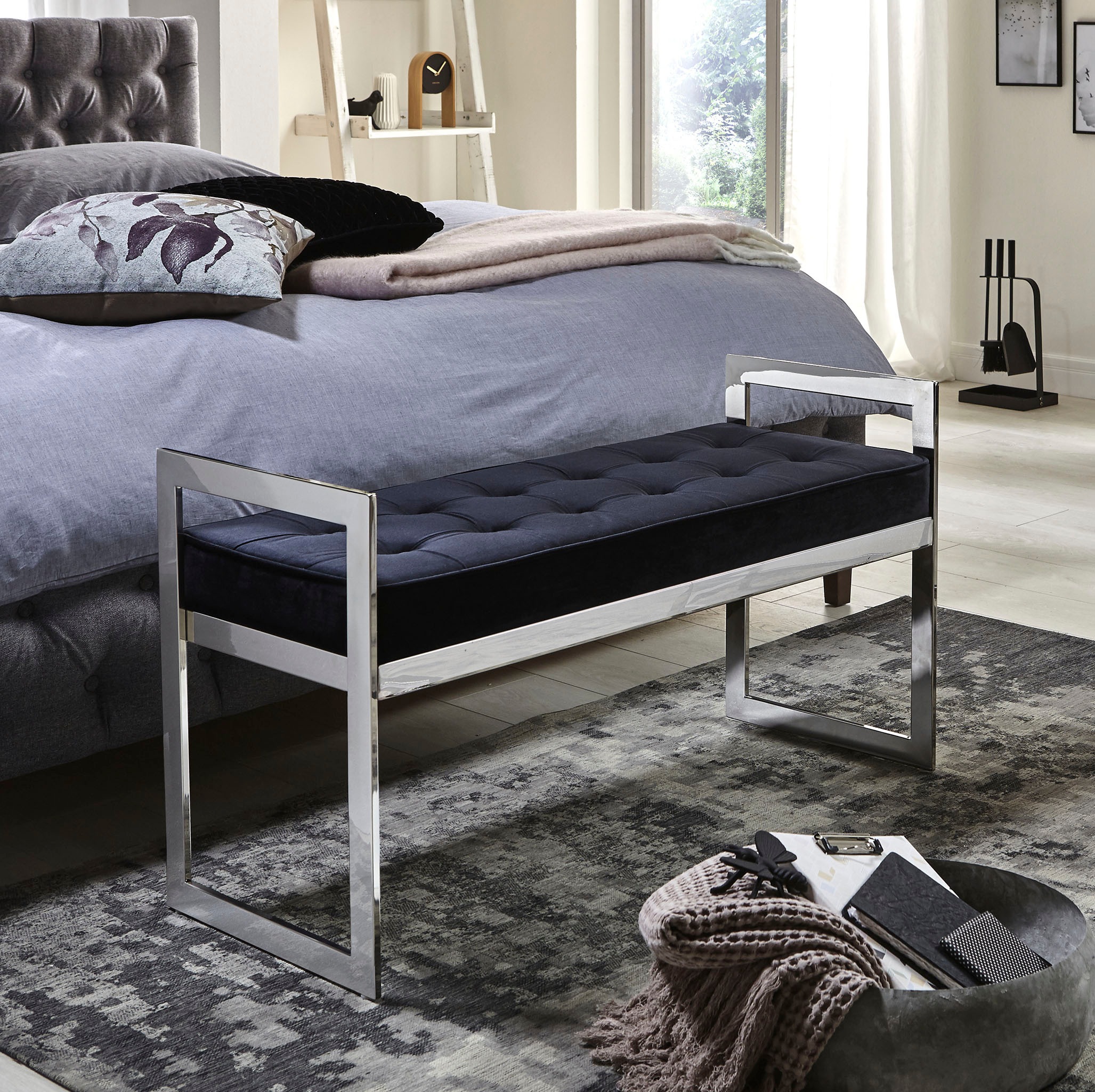 HAKU Bank »Flurbank, Garderobenbank, Sitzbank« rechteckig - aus Metall Silber - B/T/H 100/40/57 cm
