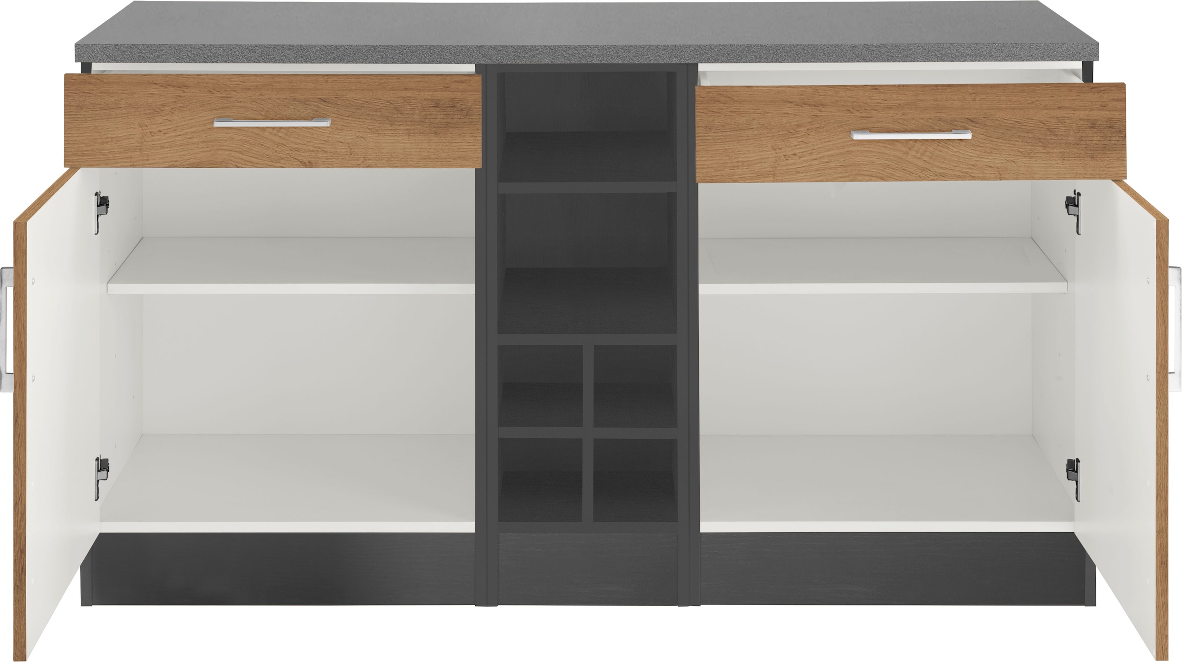 KOCHSTATION Unterschrank »KS-Colmar«, 150 cm breit, 2 Schubkästen, 2 Türen, 6 Fächer, für viel Stauraum