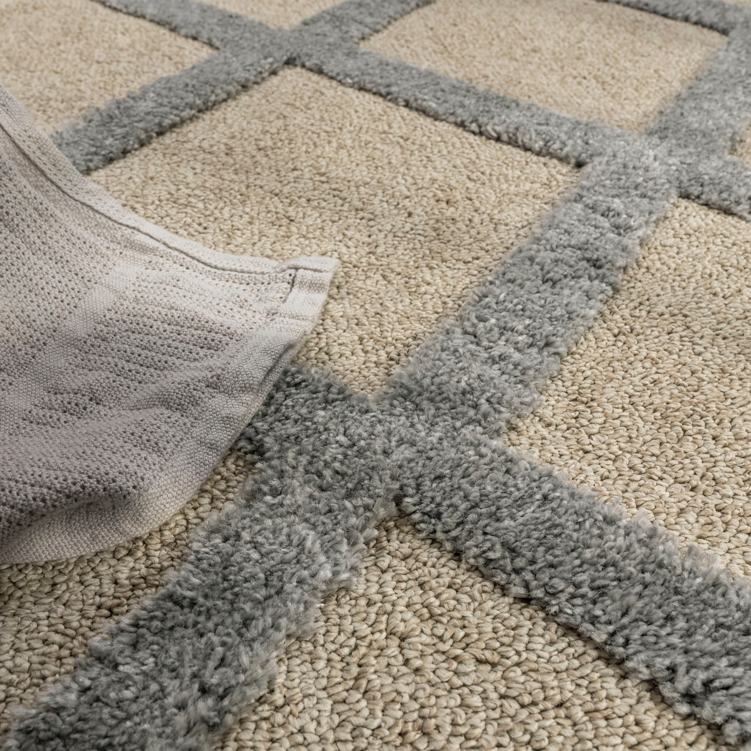 Paco Home Hochflor-Teppich »Genua 745«, rechteckig, 34 mm Höhe, Uni-Farben, Hoch-Tief Effekt, modernes Design, Rauten, weicher Flor