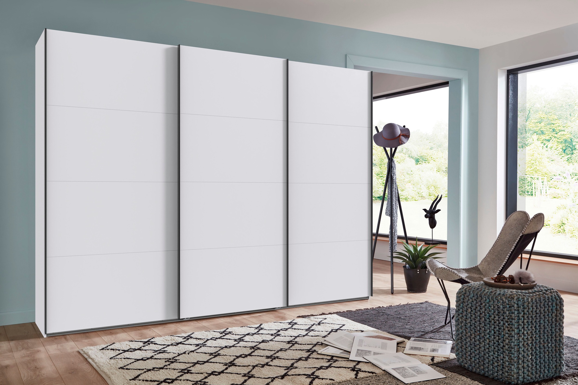 Wimex Schwebetürenschrank »Mugano, Made in Germany, Lieferung bis in Deine Etage und Stellort«, (wähle Deine Ausstattung: Basic oder Premium!), 3 Schwebetüren, große Größen, mit oder ohne Spiegel, Metallgriffe