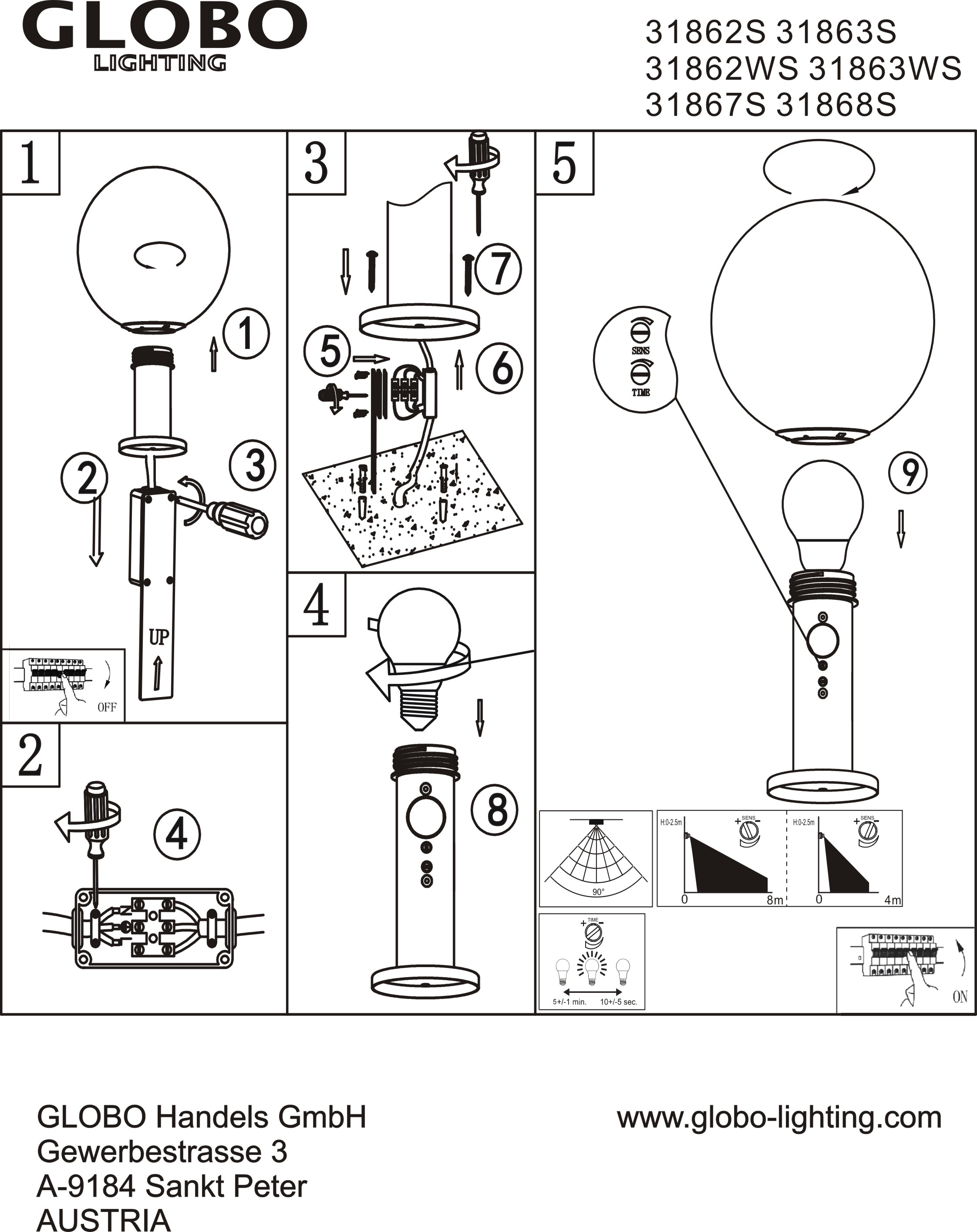 GLOBO LIGHTING Außen-Stehlampe »OSSY« E27 1 Stk. Außenleuchte Holzoptik mit Glas klar, Sensor IP44