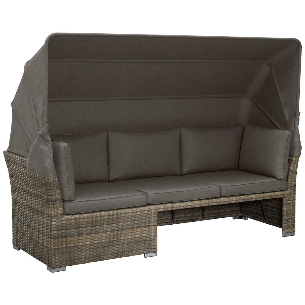 KONIFERA Gartenlounge-Set »Hawaii Premium«, (Set, 19 tlg., 1x3erSofa, 2xSessel, 1xHocker, 1xBeistelltisch, 1xTisch 111x54x59cm), mit aufklappbarem Dach und zur Sonneninsel umbaubar, Aluminium