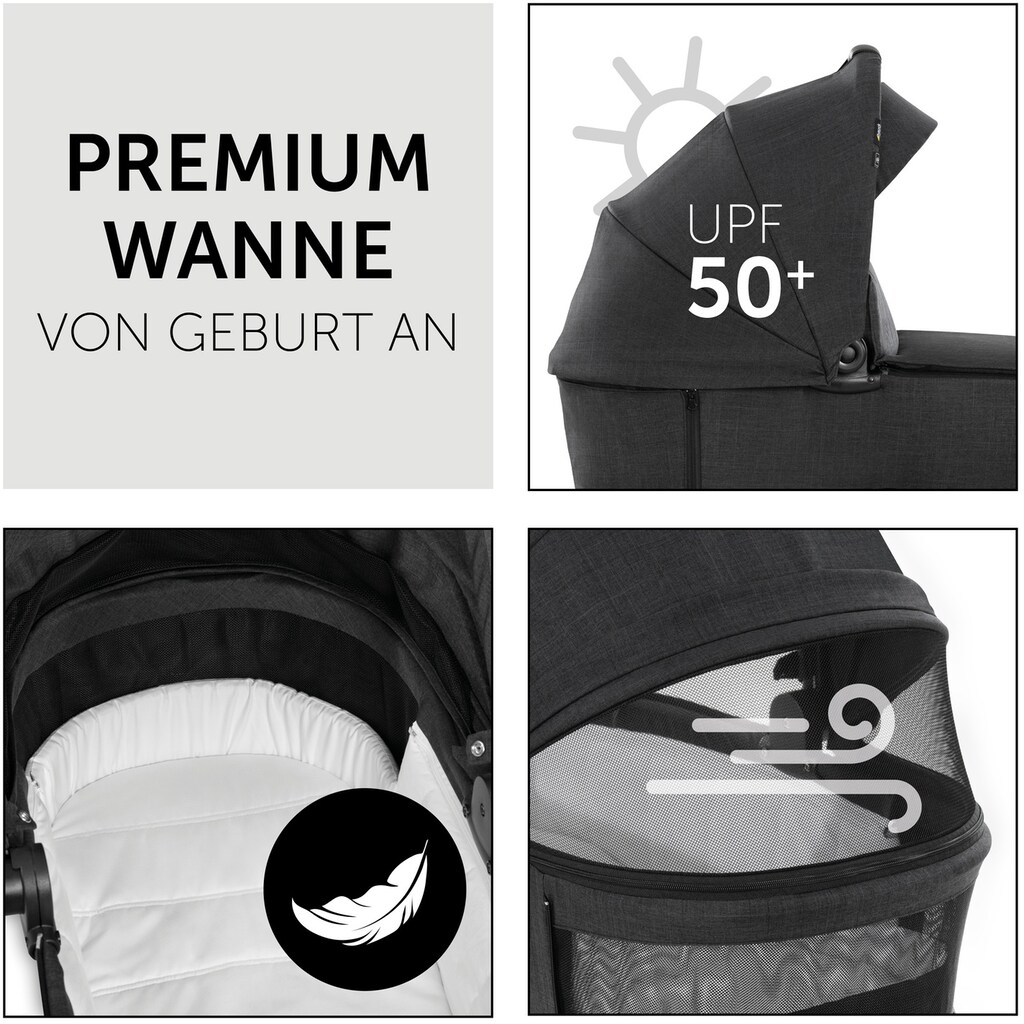 Hauck Kombi-Kinderwagen »Vision X, black/black«, 25 kg, mit Babywanne und Sportwagenaufsatz