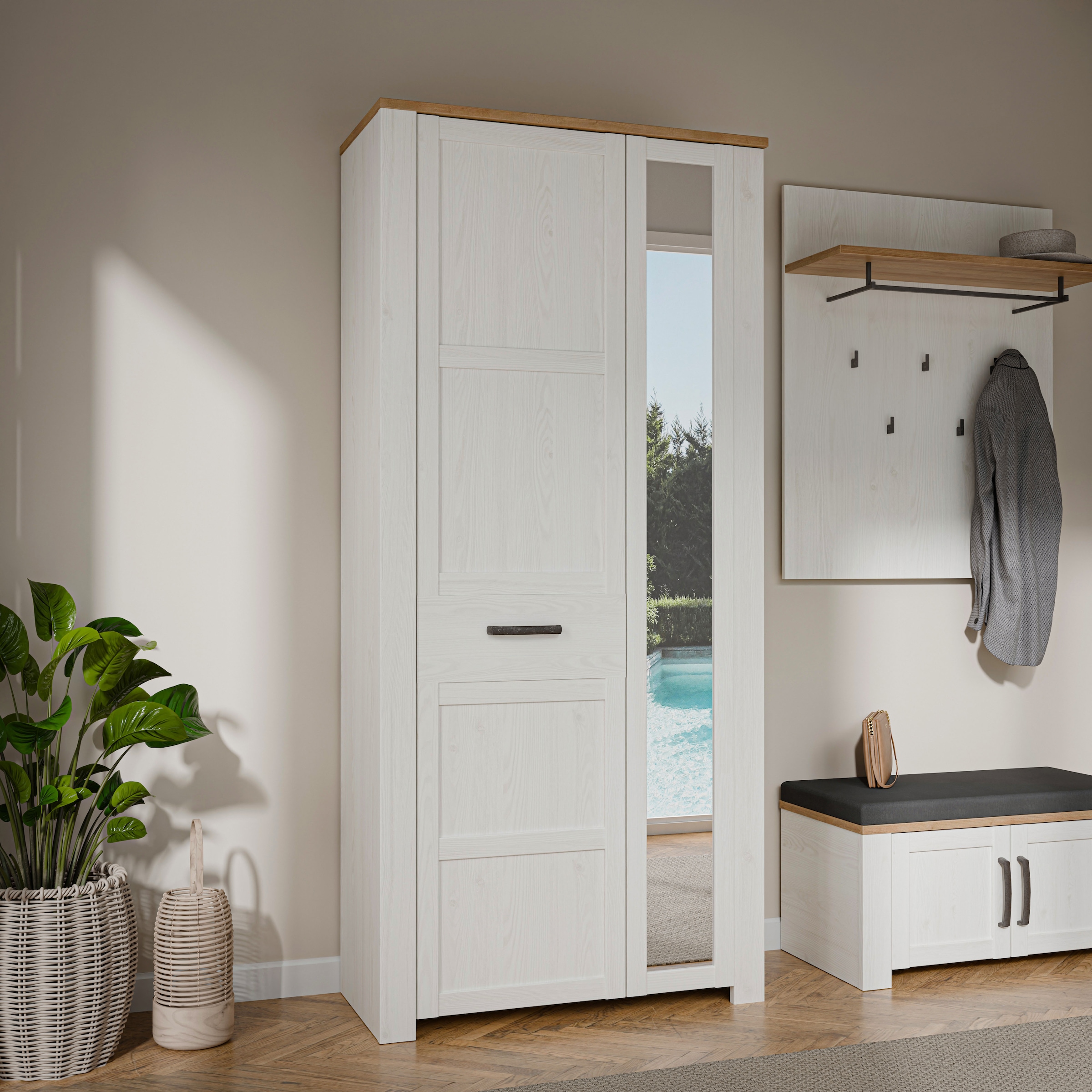 FORTE Garderobenschrank »Garderobenschrank, Höhe 205,4cm, Spiegel, Soft Close, Push to Open« B/H/T 94,4/205,4/42 cm