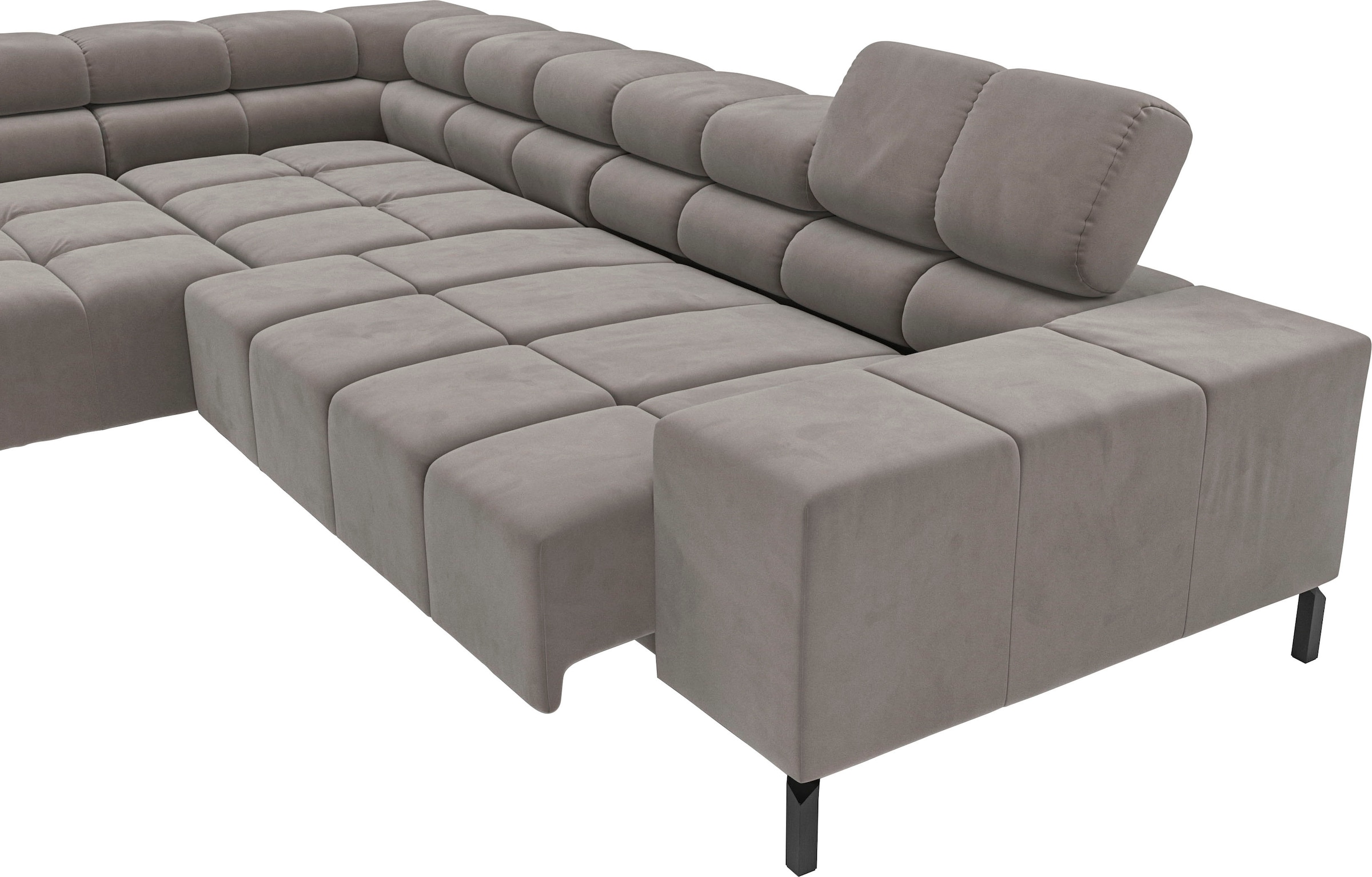 INOSIGN Ecksofa »Ancona New, wahlweise motorische Sitztiefenverstellung, auch in Cord«, feine Steppung, mit Kopfteilverstellung, 3 Zierkissen, L-Form