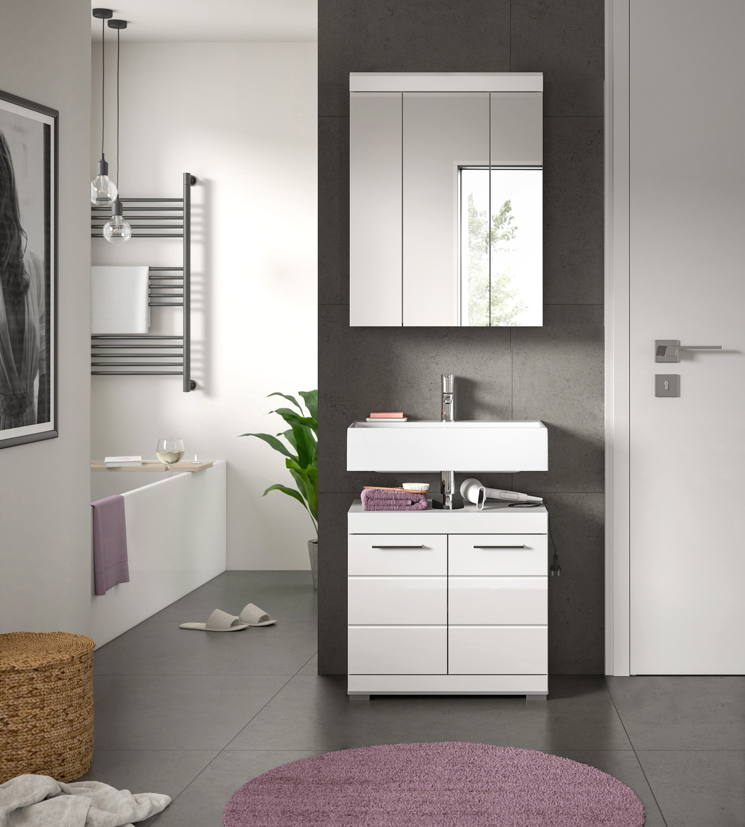 INOSIGN Badmöbel-Set »Siena, 2 tlg., bestehend aus: Waschbeckenunterschrank, Spiegelschrank«, (Set), in verschiedenen Farben erhältlich, Badmöbel, Kombination, Badezimmer