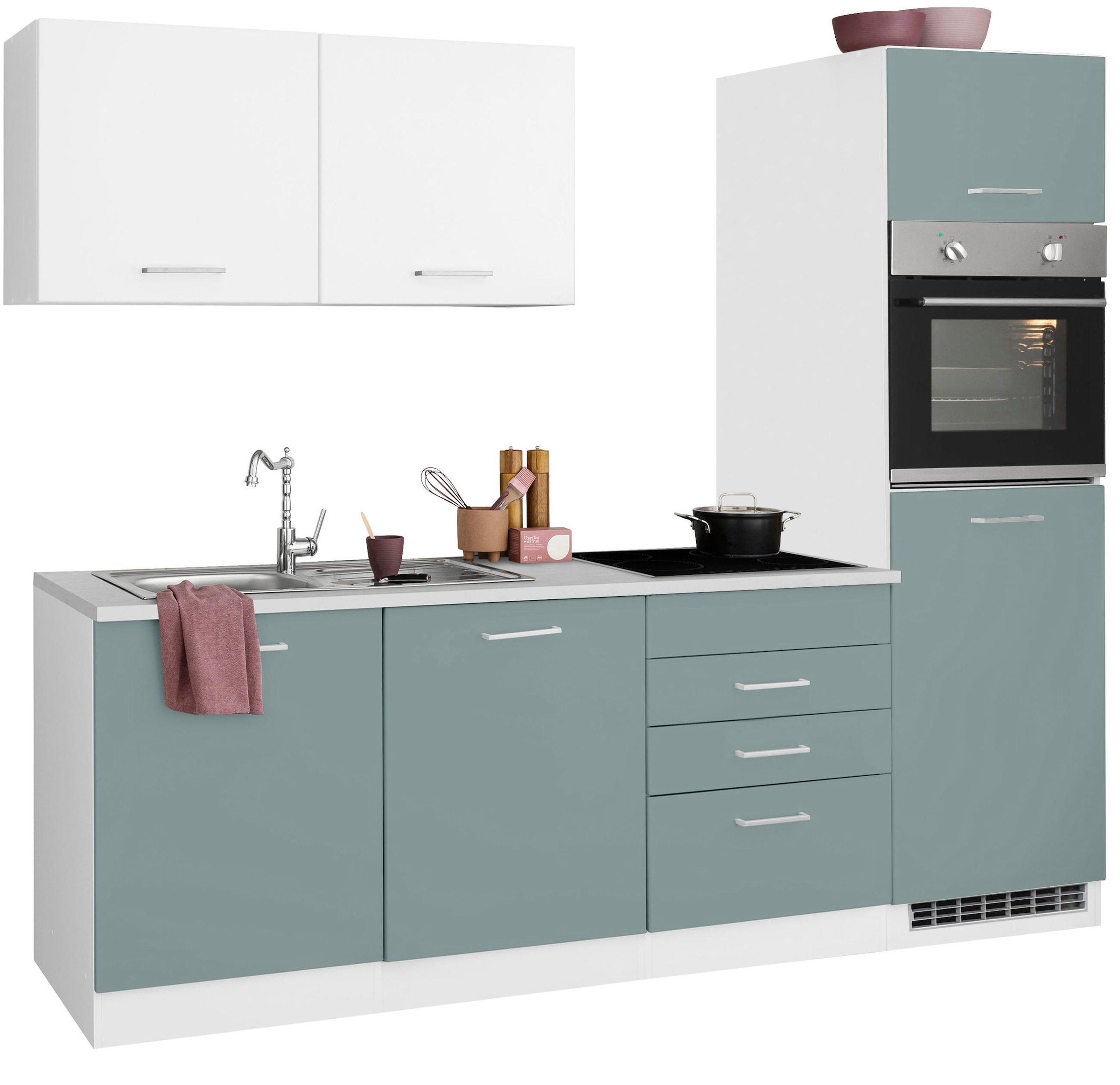 HELD MÖBEL Küchenzeile »Visby«, Geschirrspüler 240 Kühlschrank cm bestellen Raten auf für ohne Breite und E-Geräte
