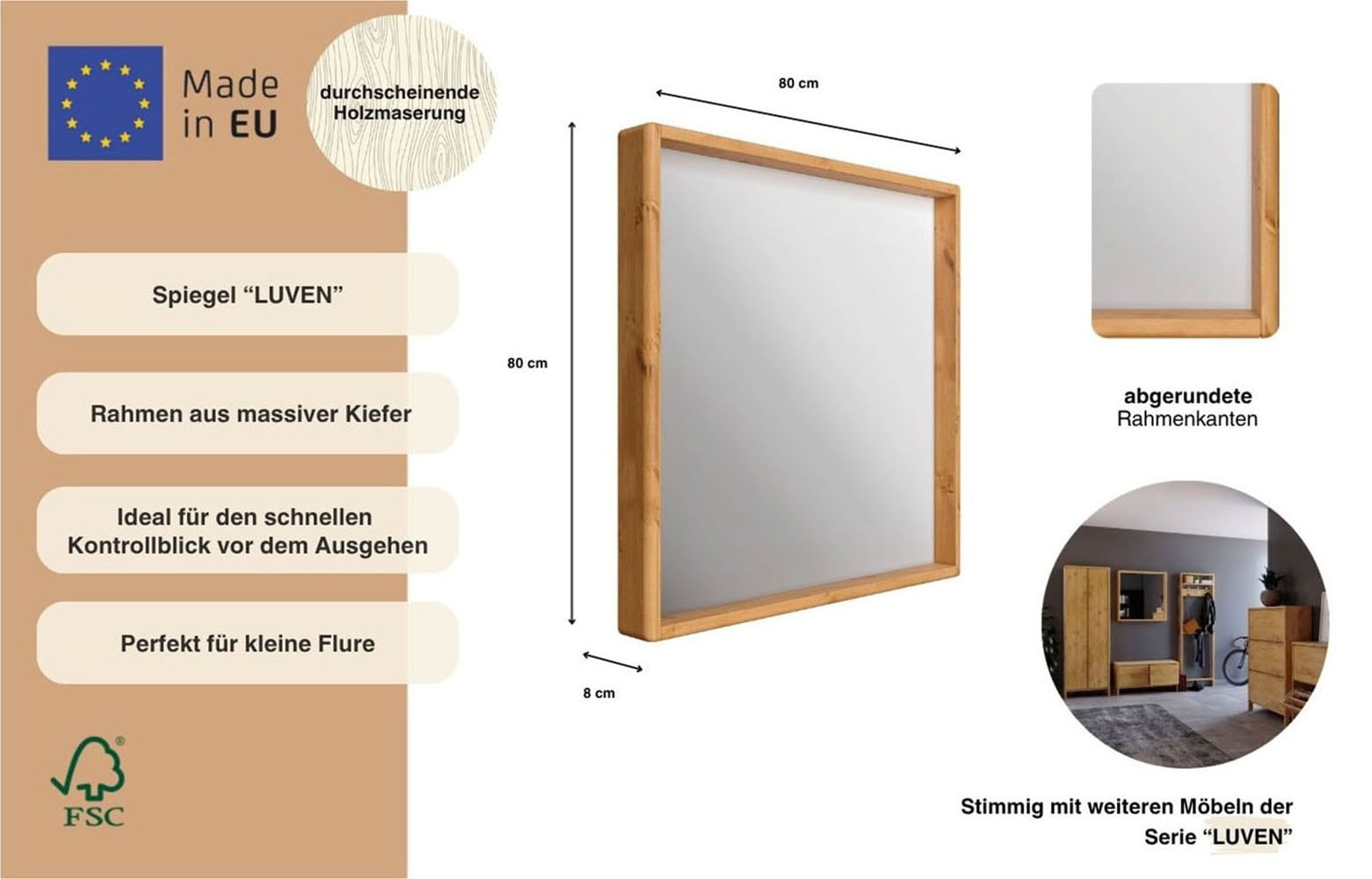 Home affaire Spiegel »Livana« FSC® zertifiziertes Massivholz