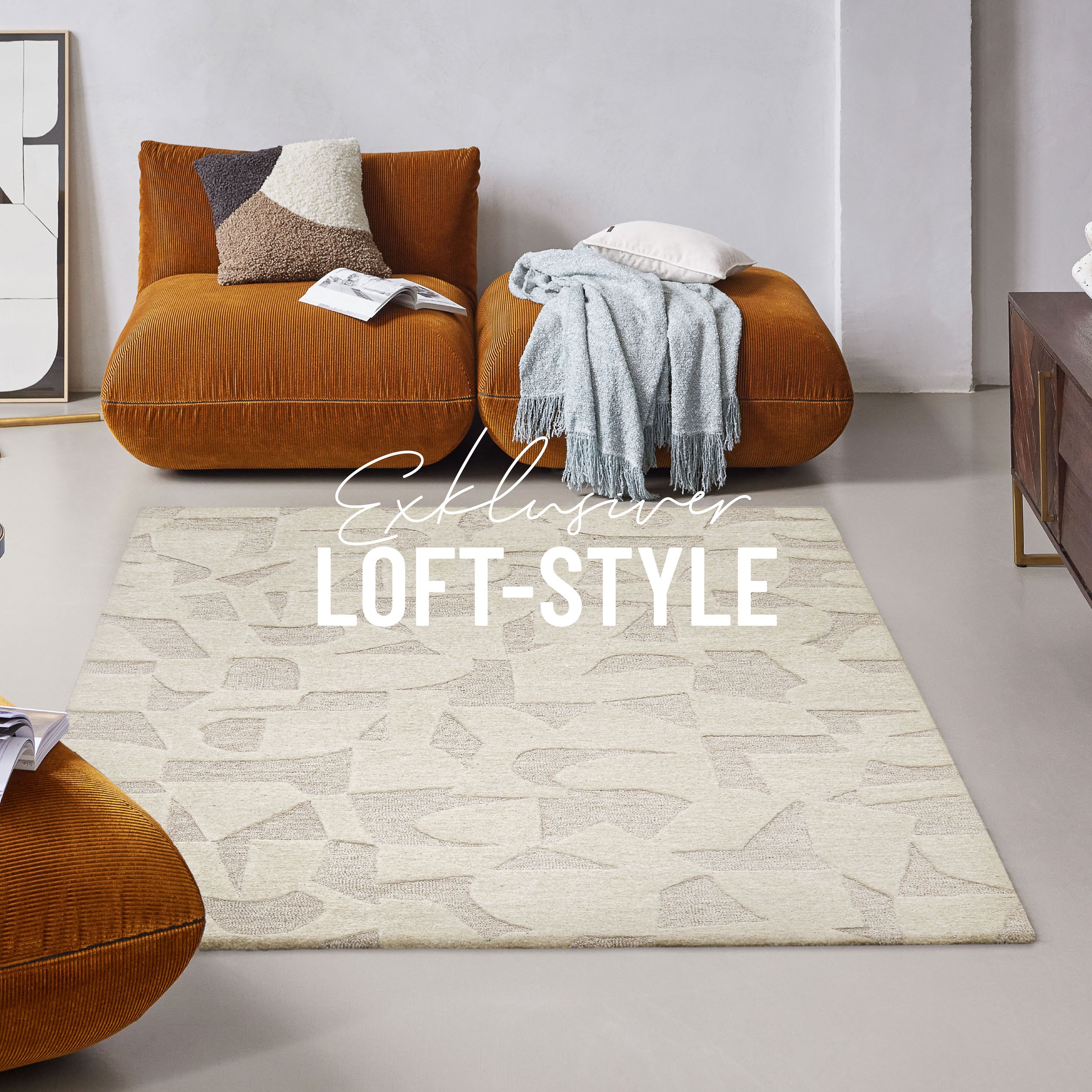 Wecon home Teppich »Ocean State«, rechteckig, 10 mm Höhe, handgefertigt, gemustert, pflegeleicht, Wolle, Wohnzimmer, Esszimmer